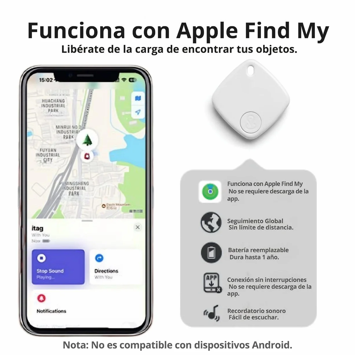 Pack 4 Air Smart Tag Apple Solo iOS Rastreador GPS Mini Bluetooth Localizador iPhone Tracker