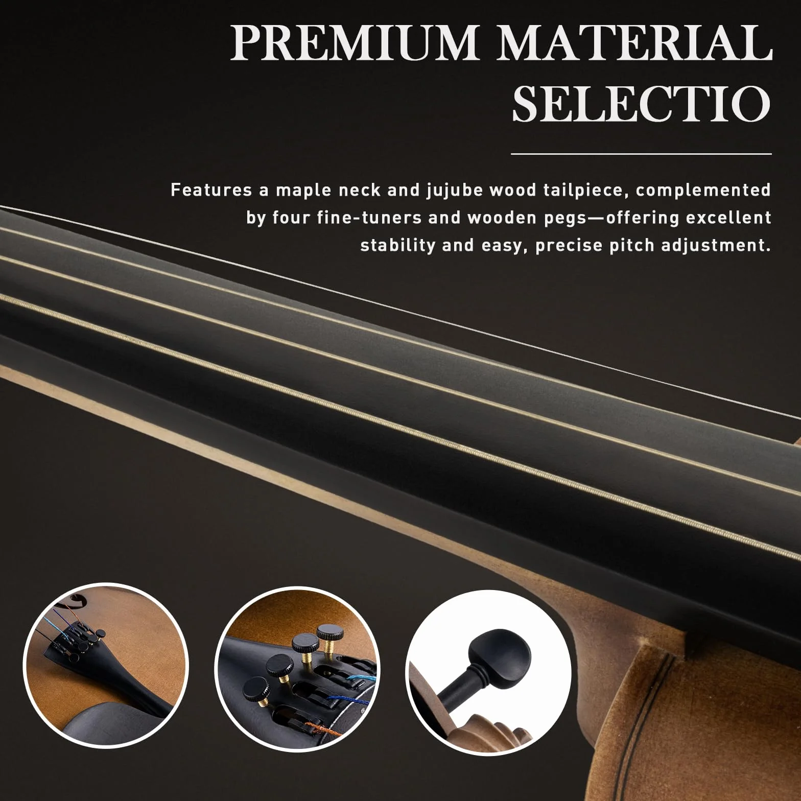 SONICAKE Violín 4/4 de Madera Maciza para Adultos Estuche Rígido, Soporte, Colofonia, Arcos, Afinador de Pinza y Cuerdas Extra QVL-01