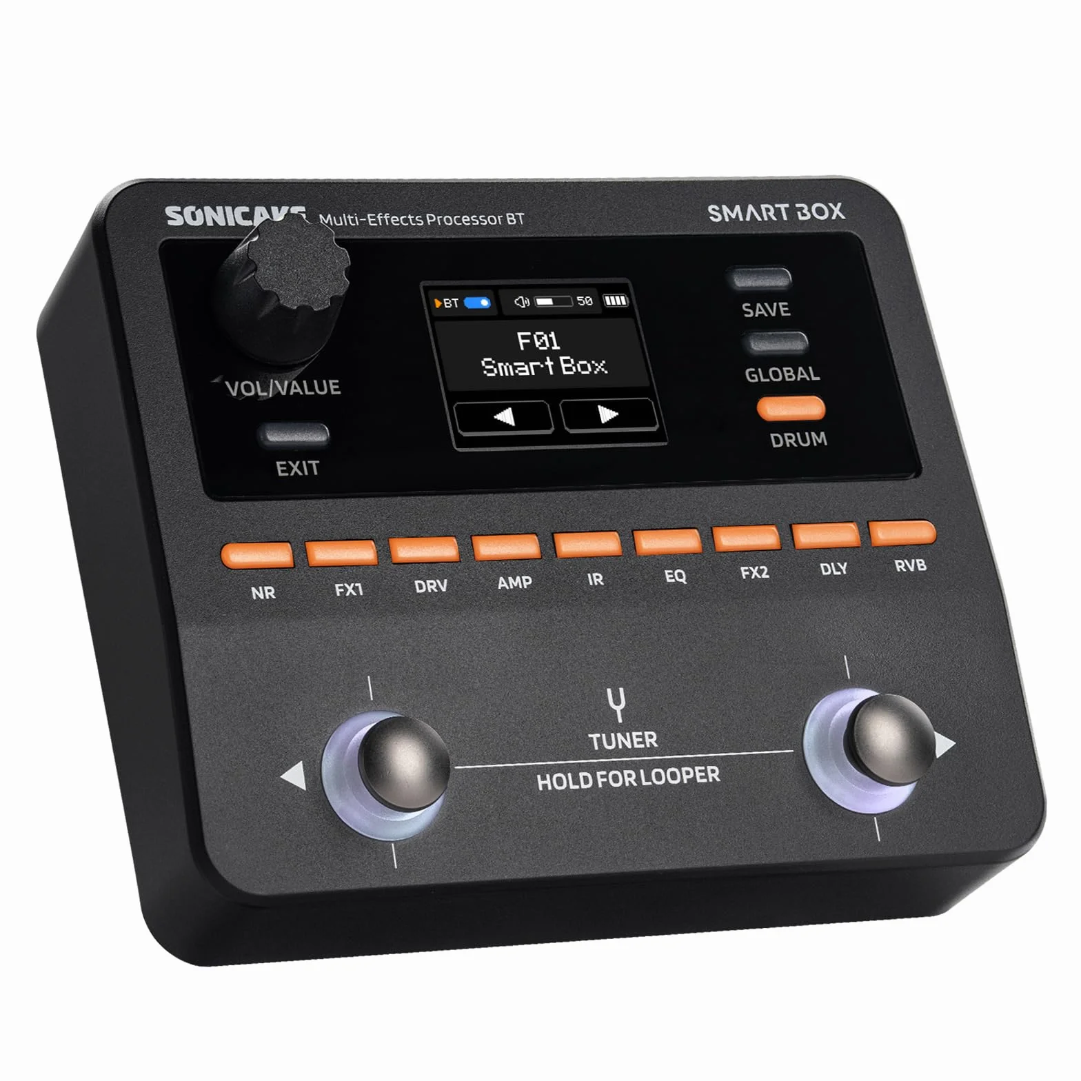 SONICAKE Procesador de Múltiples Efectos para Guitarra/Bajo, 130+ Efectos, Soporte NAM/IR, Looper, Afinador/Metrónomo Integrado, Salida Estéreo Smart Box QME-20
