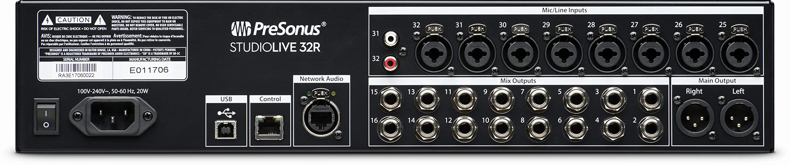 PreSonus StudioLive 32R, 34 entradas, Mezclador de rack de 32 canales, caja de escenario e interfaz de audio