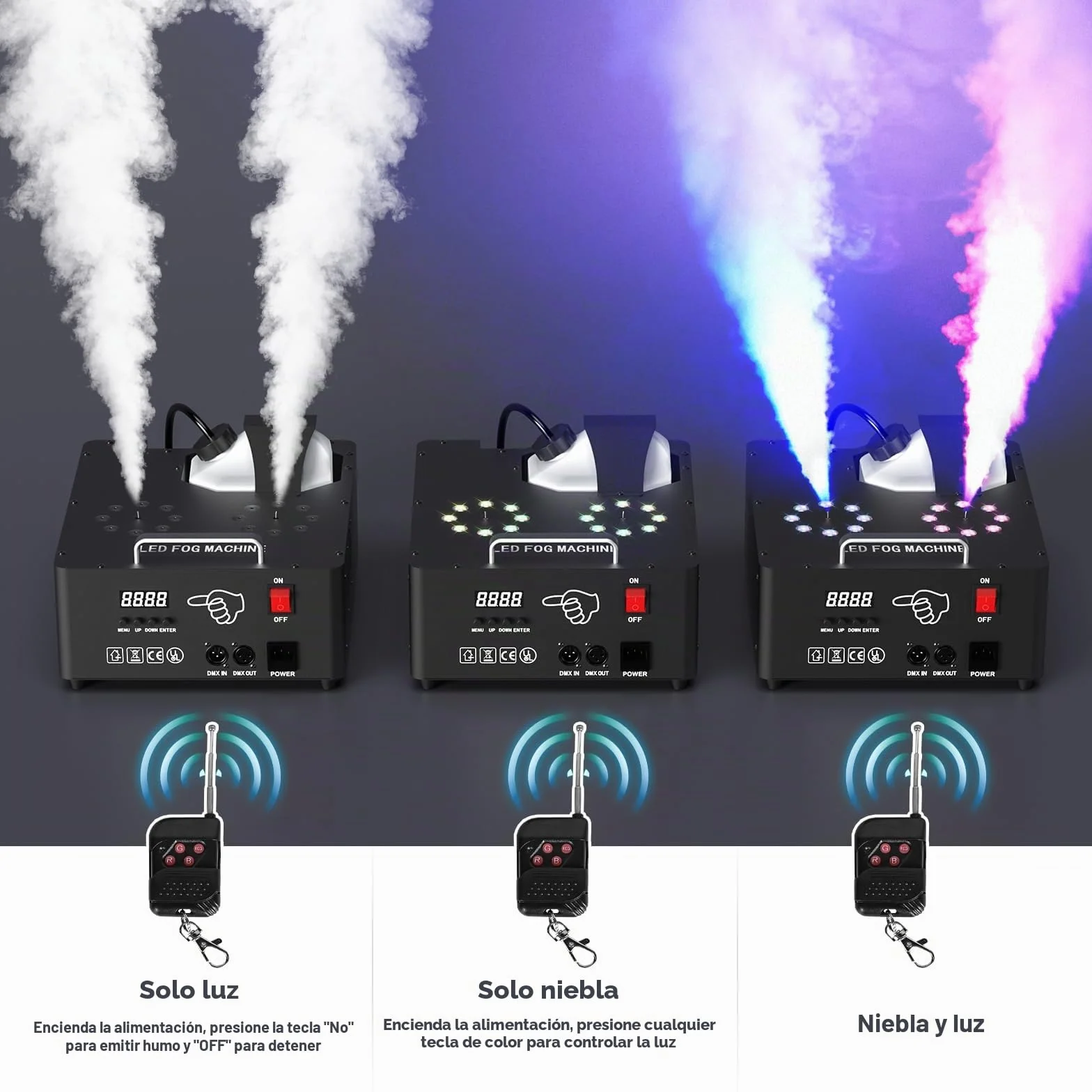 2000W Maquina de Humo, 8+8 LEDs Máquina Humo Discoteca con Remoto Inalámbrico, Bengalas de Humo de Colores para DJ, Fiestas, Halloween, Bodas, Escenarios, Navidad, Escenario de Efectos