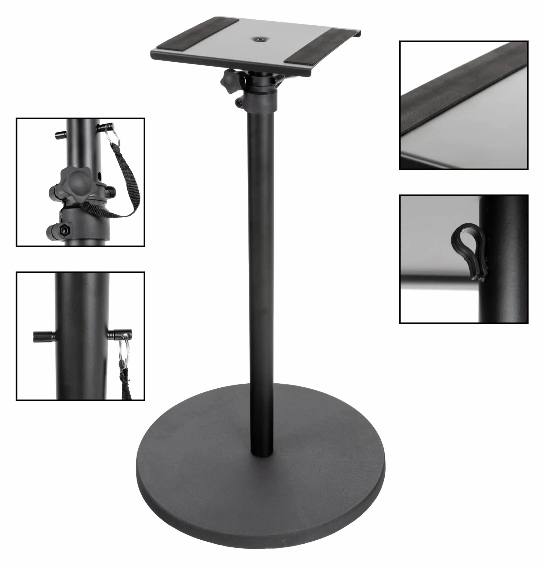 Pronomic SLS-128 BK Soporte para Monitor de Estudio Par - 2 Soportes Ajustables (75-123.5 cm) con Base Redonda Estable y Superficie de Apoyo 23x23 cm para Altavoces de Estudio.