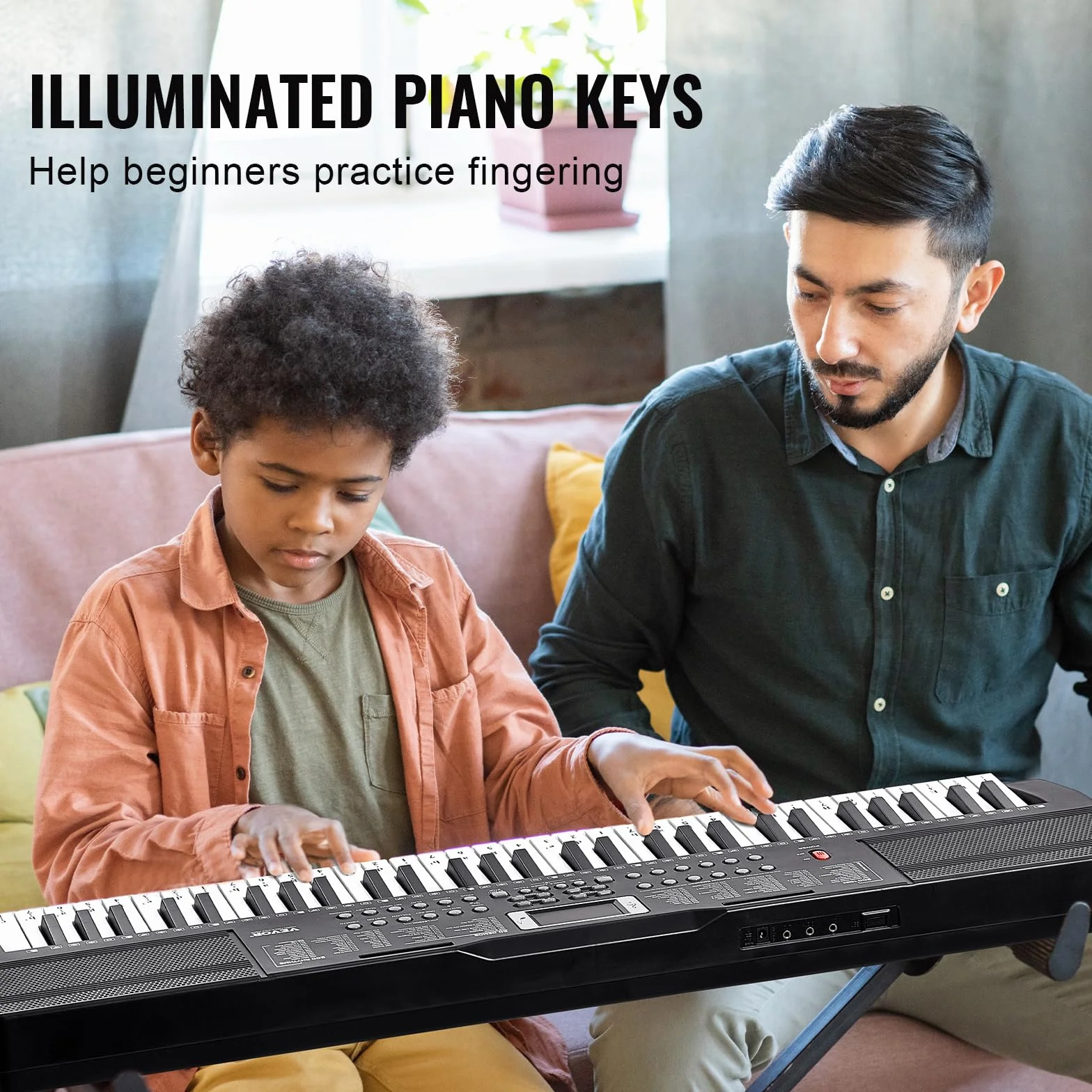 VEVOR 61 Teclas Piano de Teclado Digital Portátil 200 Tonos, 200 Ritmos con 60 Canciones de Demostración, Altavoces Duales Integrados, Auriculares, Micrófono y Pegatinas de Piano para Principiantes