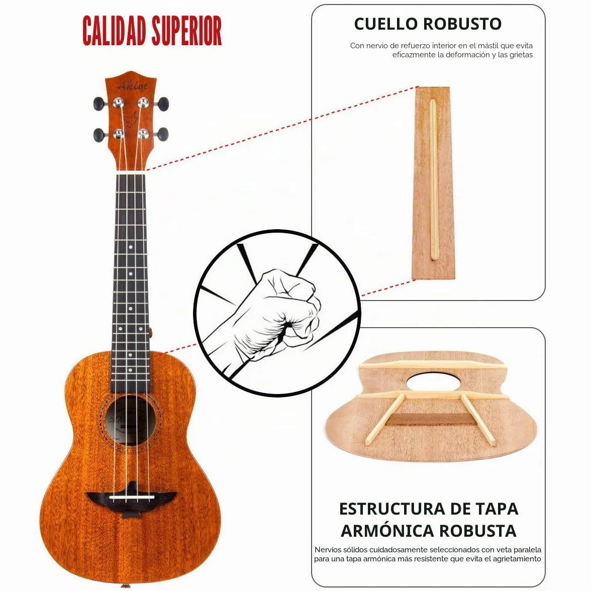 Aklot Concierto Ukelele de 23 Pulgadas Caoba Maciza Ukeleles Para Principiantes Profesionales Con Curso en línea gratuito y 8 Kit de inicio
