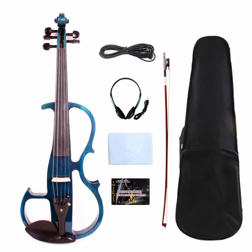Viola eléctrica de 5 cuerdas de 16 pulgadas de madera maciza con accesorios de ébano, funda de transporte y accesorios incluidos para profesionales, principiantes y estudiantes (azul, 5