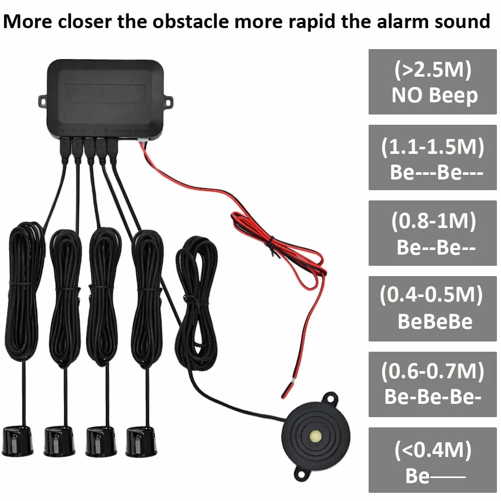 Kit de Sensor de Aparcamiento Coche 4 Sensores de Aparcamiento Sistema Radar Inverso Traseros Sensores de Estacionamiento Marcha Atrás Alarma de Sonido Negro