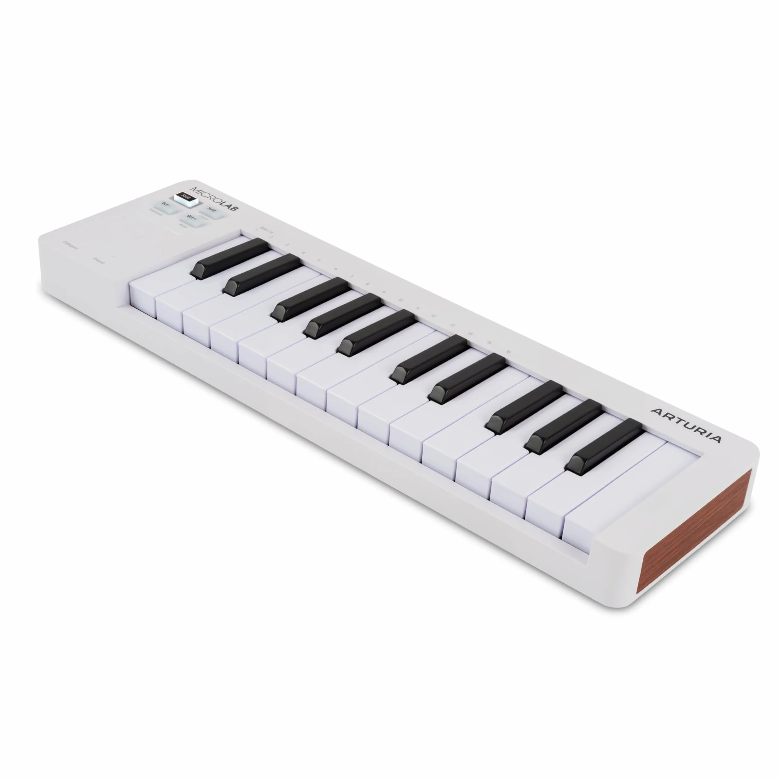 Arturia MicroLab MK3 - Teclado compacto de 25 teclas sensible a la velocidad para controlador MIDI, Bandas táctiles dobles, Modo Acordes, Entrada pedal sustain - Blanco