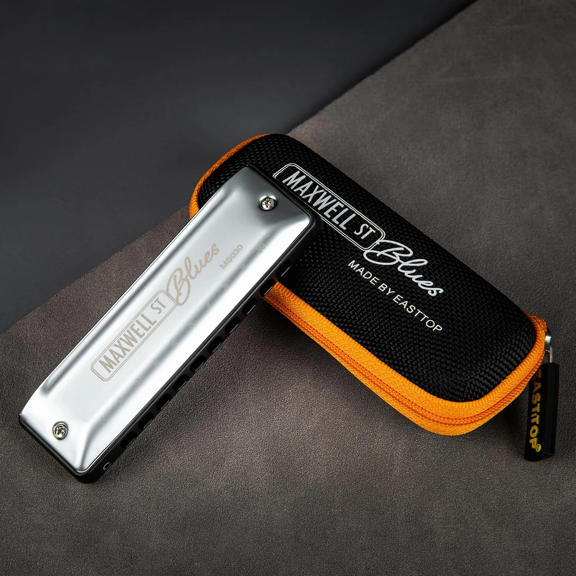 East parte superior Harmonica, armónica avanzada de sobresoplado y flexión, órgano de boca de arpa azul de 10 agujeros con cubierta plateada, armónicas azules para adultos, profesionales y estudiantes