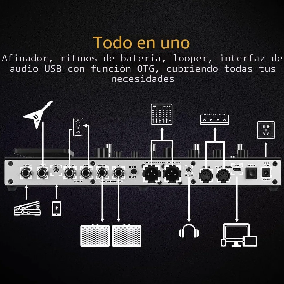 VALETON Procesador de Múltiples Efectos para Guitarra y Bajo con Modelado de Amplificador Gabinetes IR 240+ Efectos Looper Interfaz de Audio USB MIDI I/O Pedal de Expresión GP-200 + Bolsa