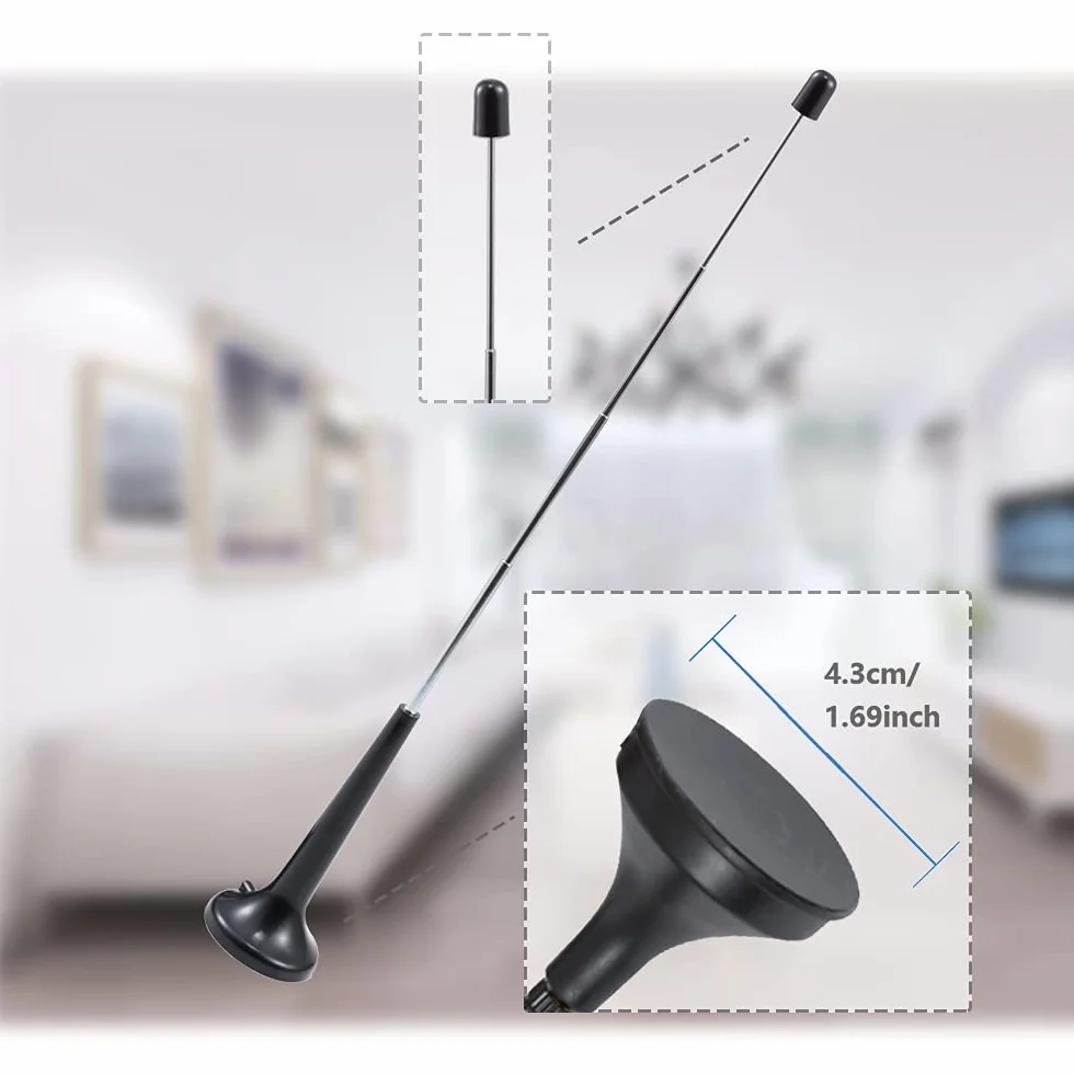 Vecys DVB-T TV Antena Digital HDTV con Base Magnética, 5 Secciones Poste Telescópico, 5dBi VHF/UHF, 1.5m Cable Coaxial