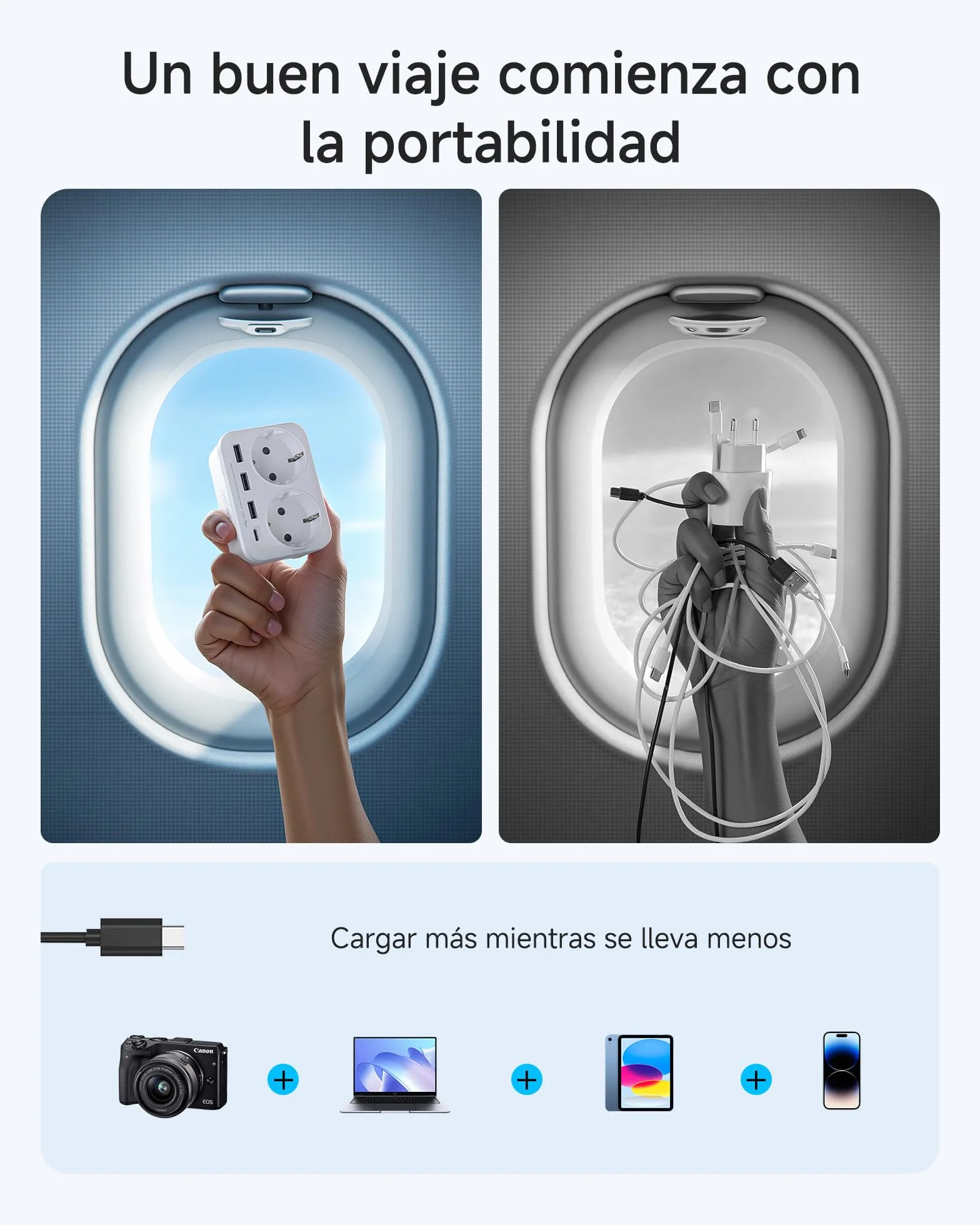 LENCENT Adaptador Enchufe USA/EE.UU, Adaptador Americano de Viaje con 3 Puertos USB y 1 Puerto USB-C, Europa Español 2-Pin a 3-Pin EEUU para México, Canada, Tailandia, Perú, Colombia, Tipo B Blanco