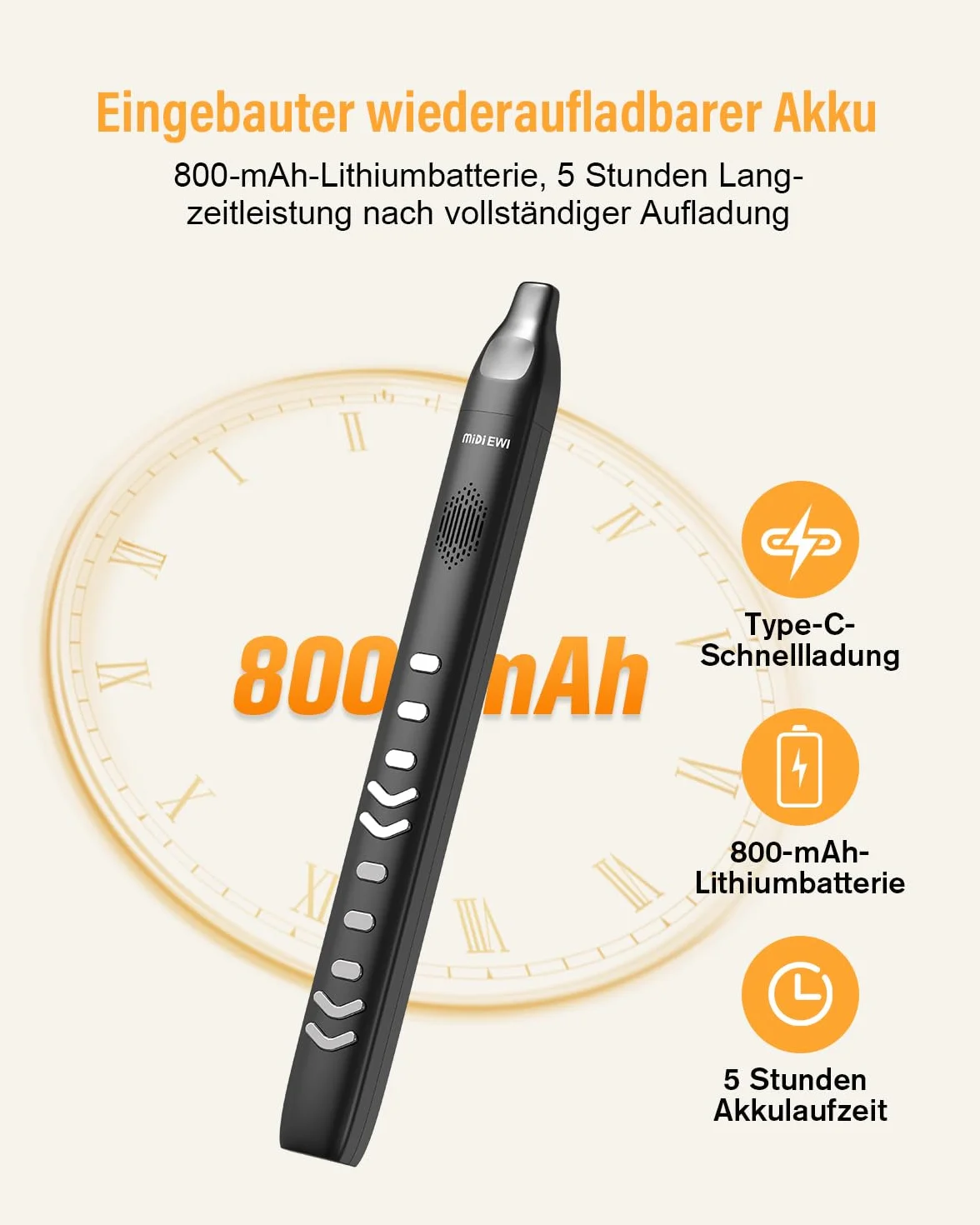 Instrumento de Viento Digital Eléctrico Negro - Compatible con Bluetooth MIDI - Con Cable de Alimentación