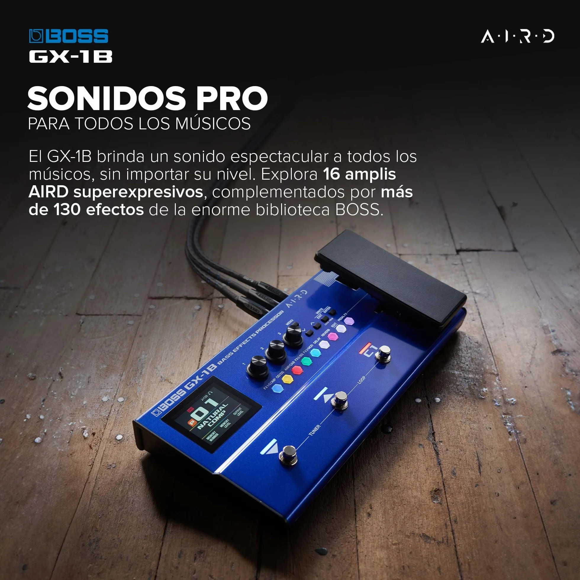 BOSS GX-1B | Procesador de efectos de bajo ultraportátil | Repleto de amplis y efectos emblemáticos | Generador de sonido AIRD prémium | Ideal para bajistas principiantes | Conectividad Bluetooth