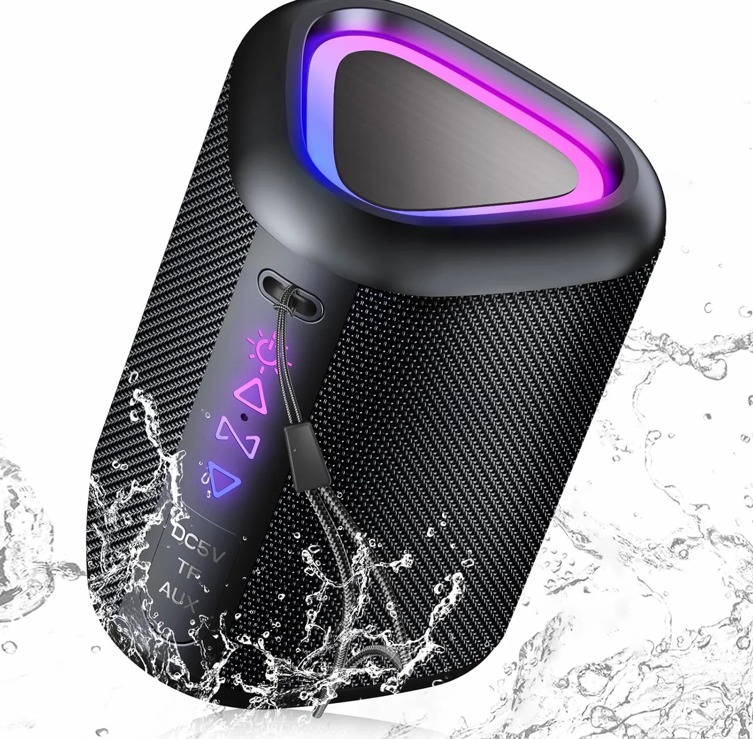 Altavoz Bluetooth Portátil Potente Inalámbrico con Luz LED, Bluetooth 5.4, 24 Horas, Graves Mejorados, 360° Sonido Estéreo, Impermeable IPX7, Speaker de Exterior para Viajes/Deportes/Fiestas/Ciclismo