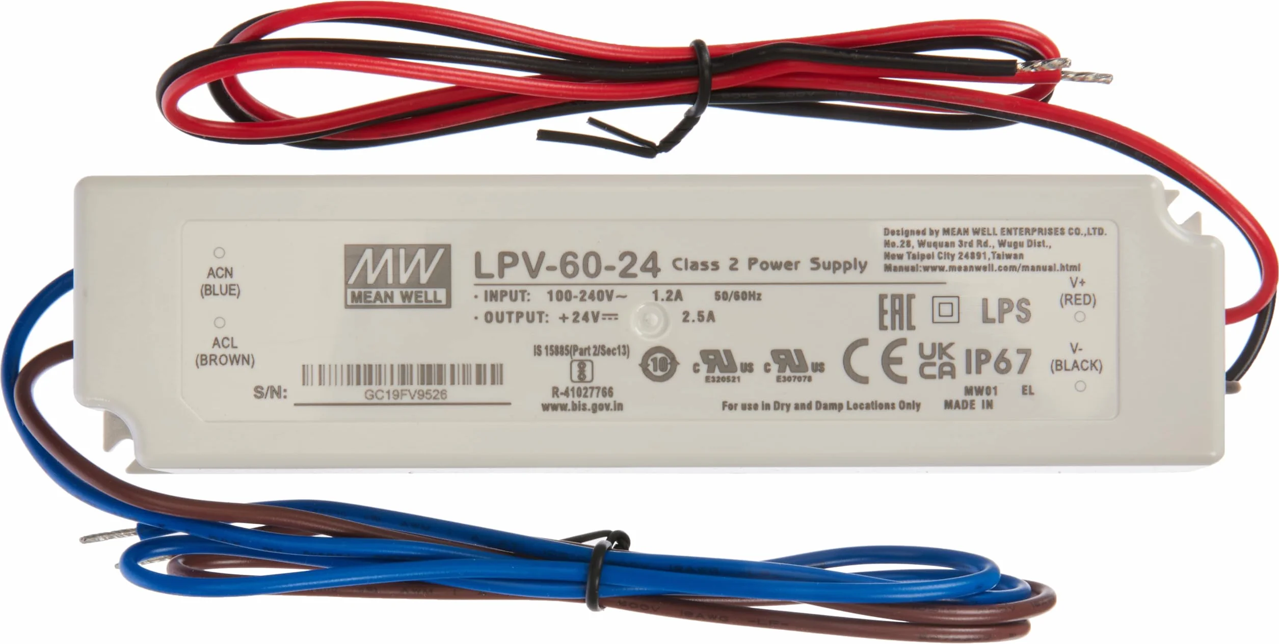 LED Fuente de alimentación 60W 24V 2,5A ; MW MEAN WELL, LPV-60-24