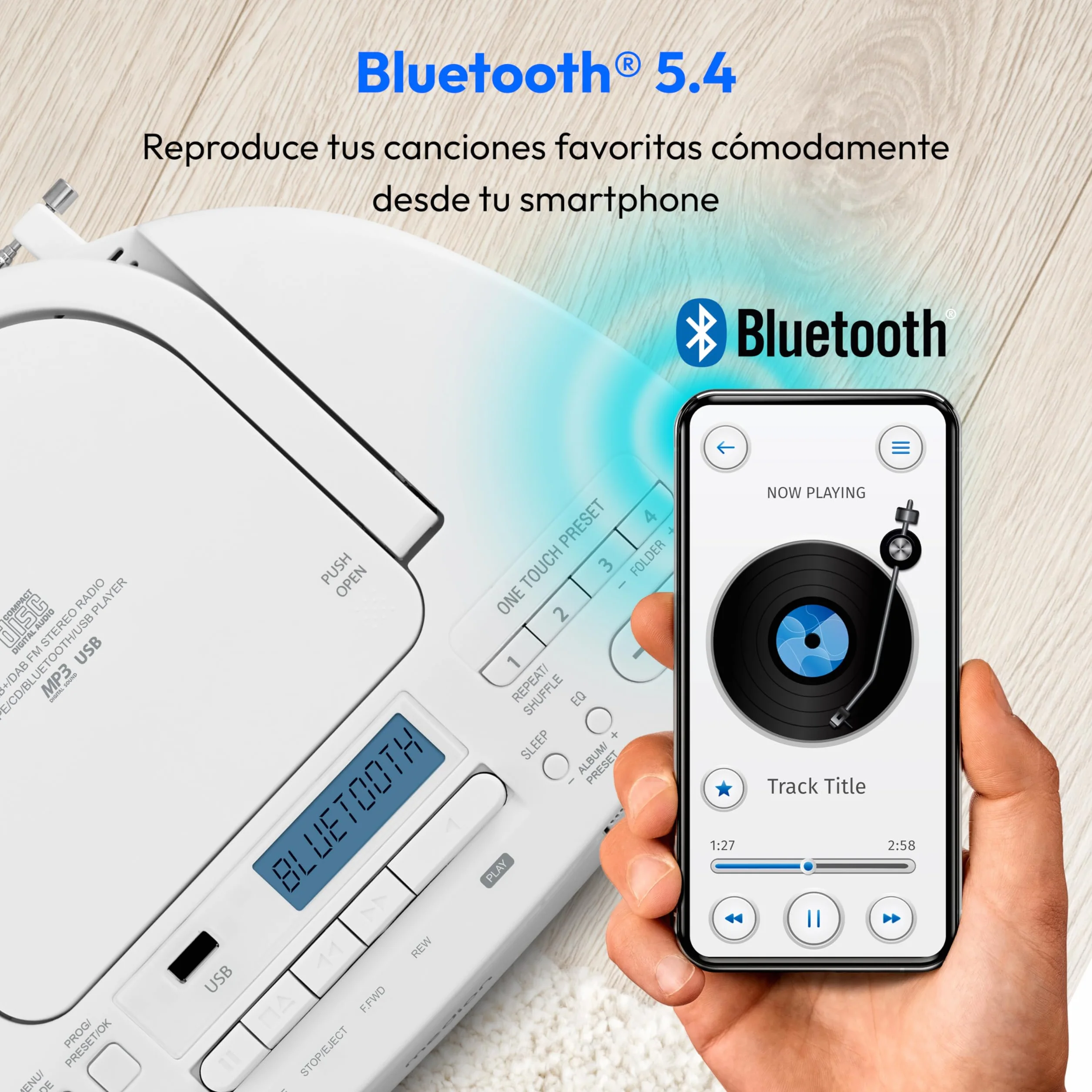 MEDION DRX-1 Plus Boombox Radio Portátil DAB+ FM Bluetooth CD MP3 Casete Blanco