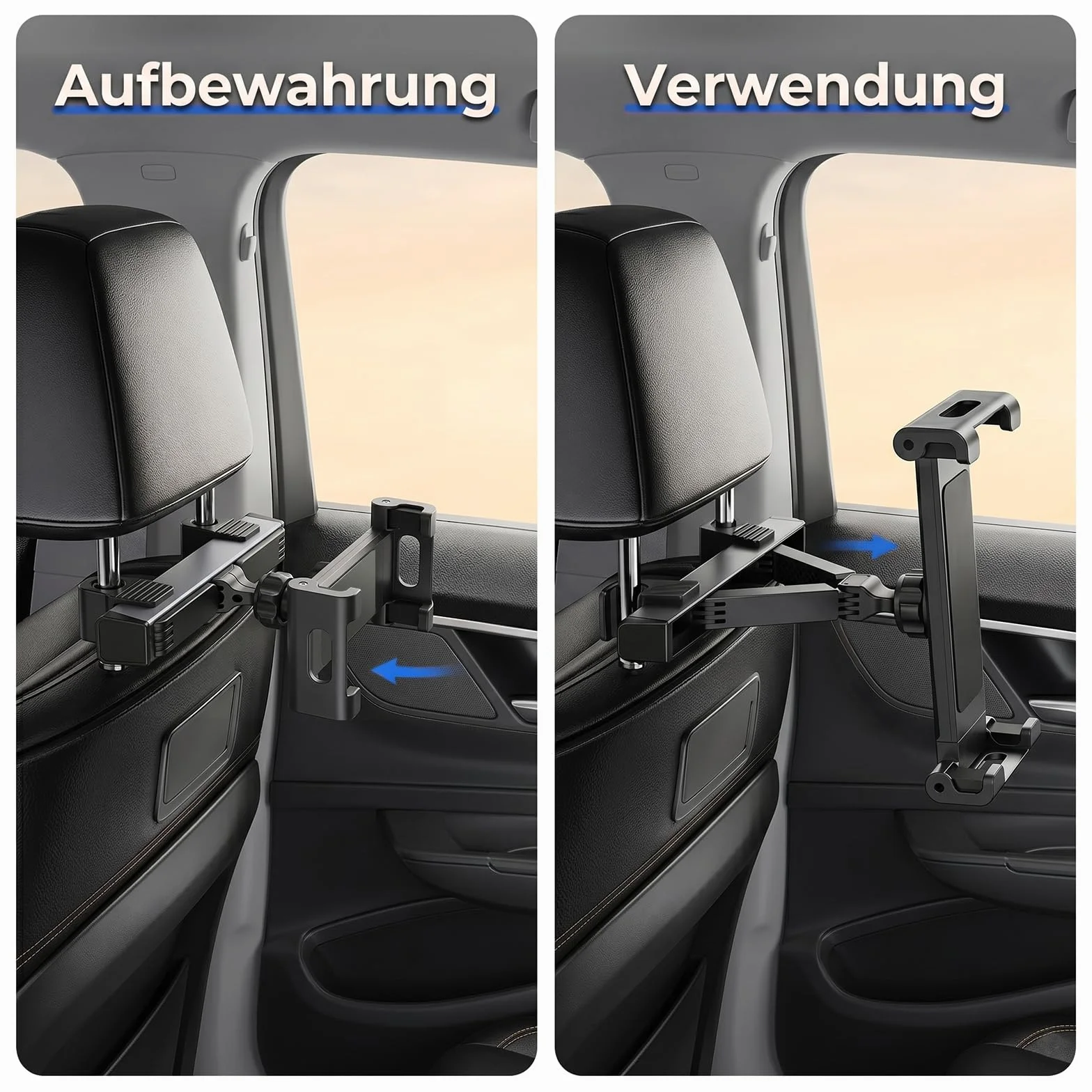 Soporte para tablet de coche, soporte para reposacabezas de coche, soporte estable para smartphone, tablet de 4,4 a 14 pulgadas, giratorio 360°, seguro, sin obstrucciones visuales, para el