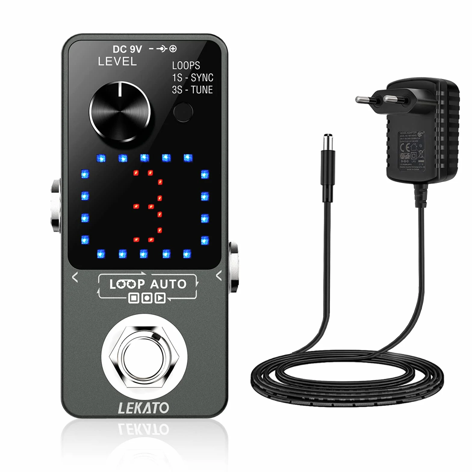 LEKATO Guitarra Triple Looper con alimentación grabación síncrona estación de bucle eléctrico con función sintonizador Pedal efecto de hebilla de guitarra