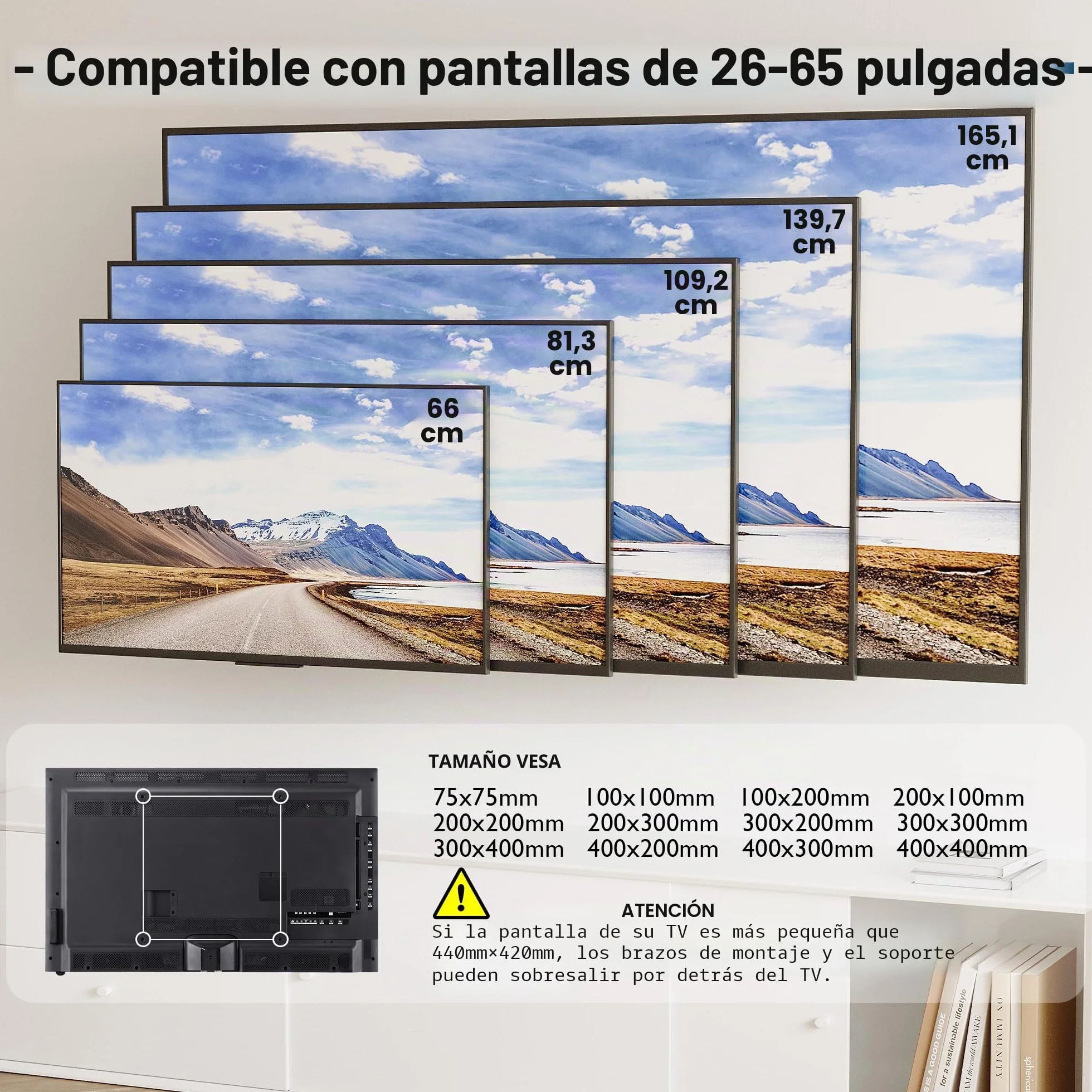 BONTEC Soporte TV Pared 26-65 Pulgadas, Inclinación, LCD LED OLED, hasta 55 kg, VESA 400x400 mm