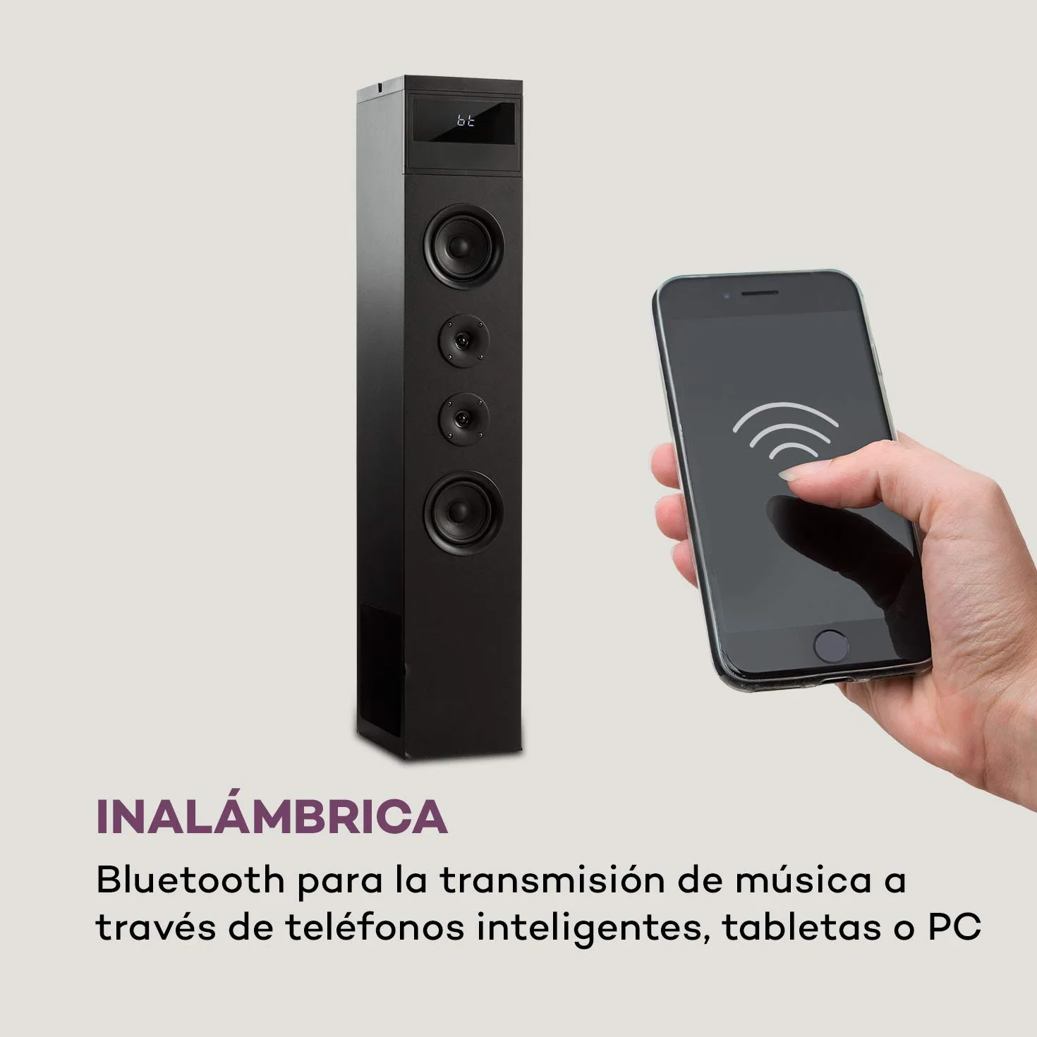 AUNA Karaboom 100 - Sistema de Altavoces 2.1, Altavoz de Torre, Altavoz 2.1, Altavoz Vertical, 120 W, Bluetooth, Puerto USB 2 en 1, MP3, Entrada AUX, Soporte para Tablet, Antracita