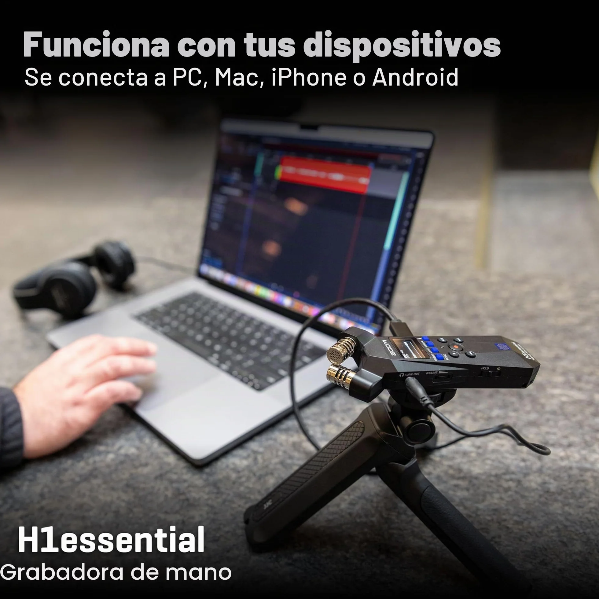 Zoom - H1essential Grabadora dictáfono portátil estéreo a 32-bit con Coma Flotante, accesibilidad, micros X/Y, micrófono USB, para músicos, podcasters, cineastas