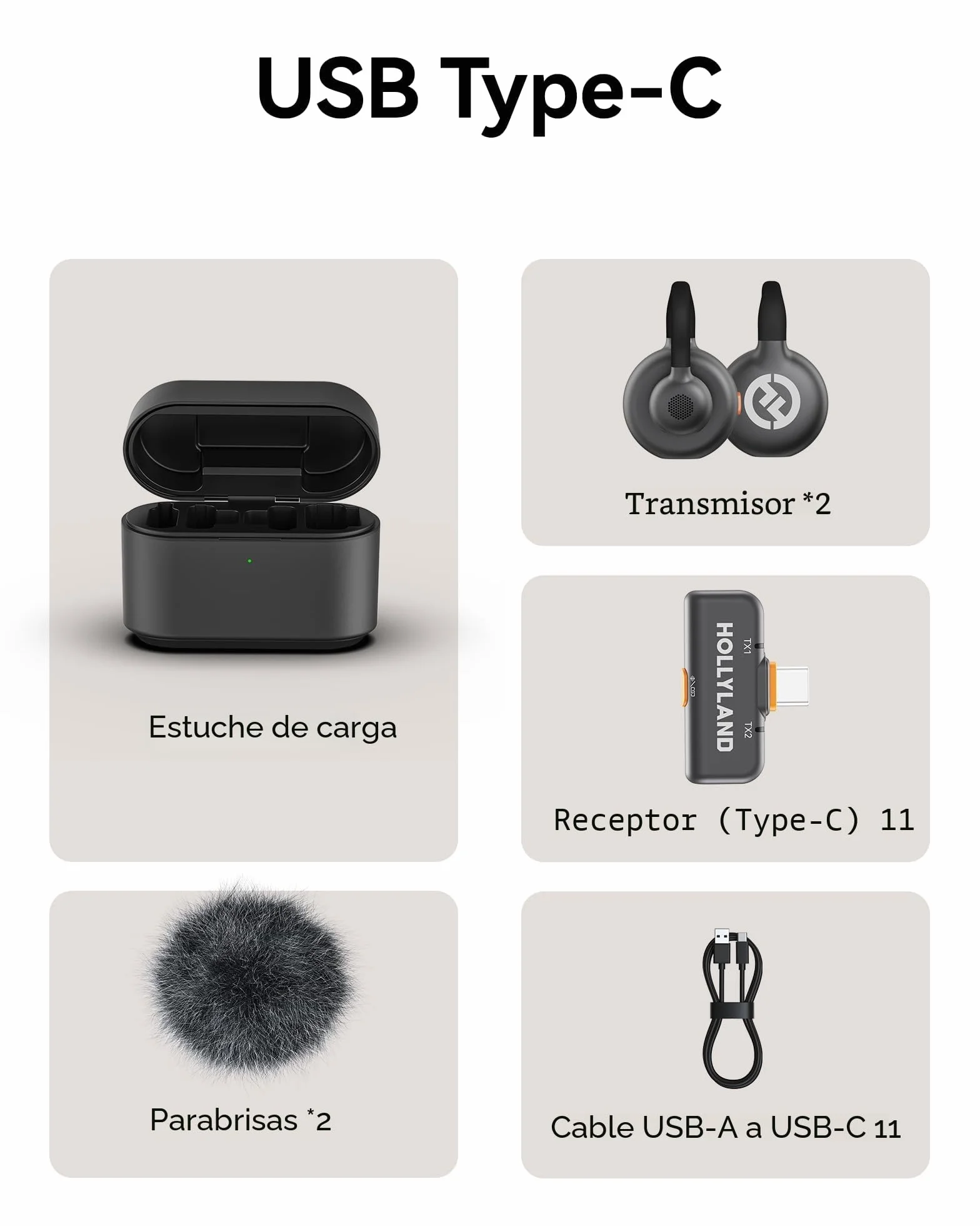 Hollyland Lark M2S Micrófono InalámbricoType C para iPhone 15,16, Android, Alcance 300 m, Clip de Titanio, ENC, Duración 30H, Micrófono Lavalier para Livestreaming Vlog (2TX+1RX)