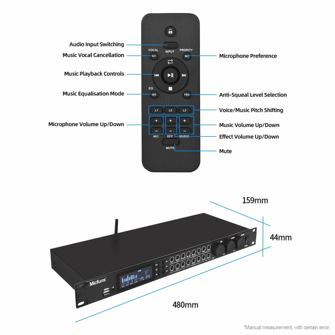 KT900 Digital Pre-etapa Efector Anti-aullido Procesador de Audio Echo USB MP3 Bluetooth Óptico