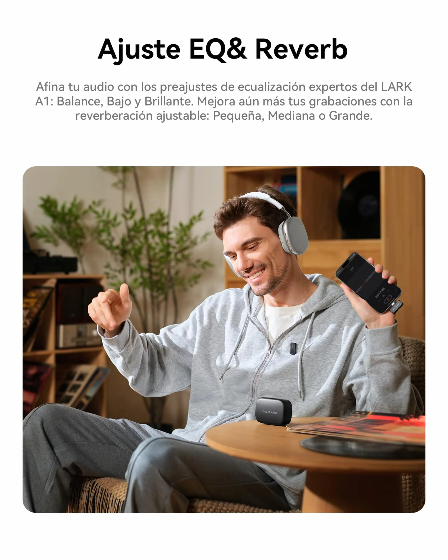 Hollyland Lark A1 Duo - Mini micrófono inalámbrico para iPhone 15/16 y Android (2 TX + USB-C RX + Estuche de Carga), micrófono magnético para Youtube, TikTok, podcasts y entrevistas (Negro)