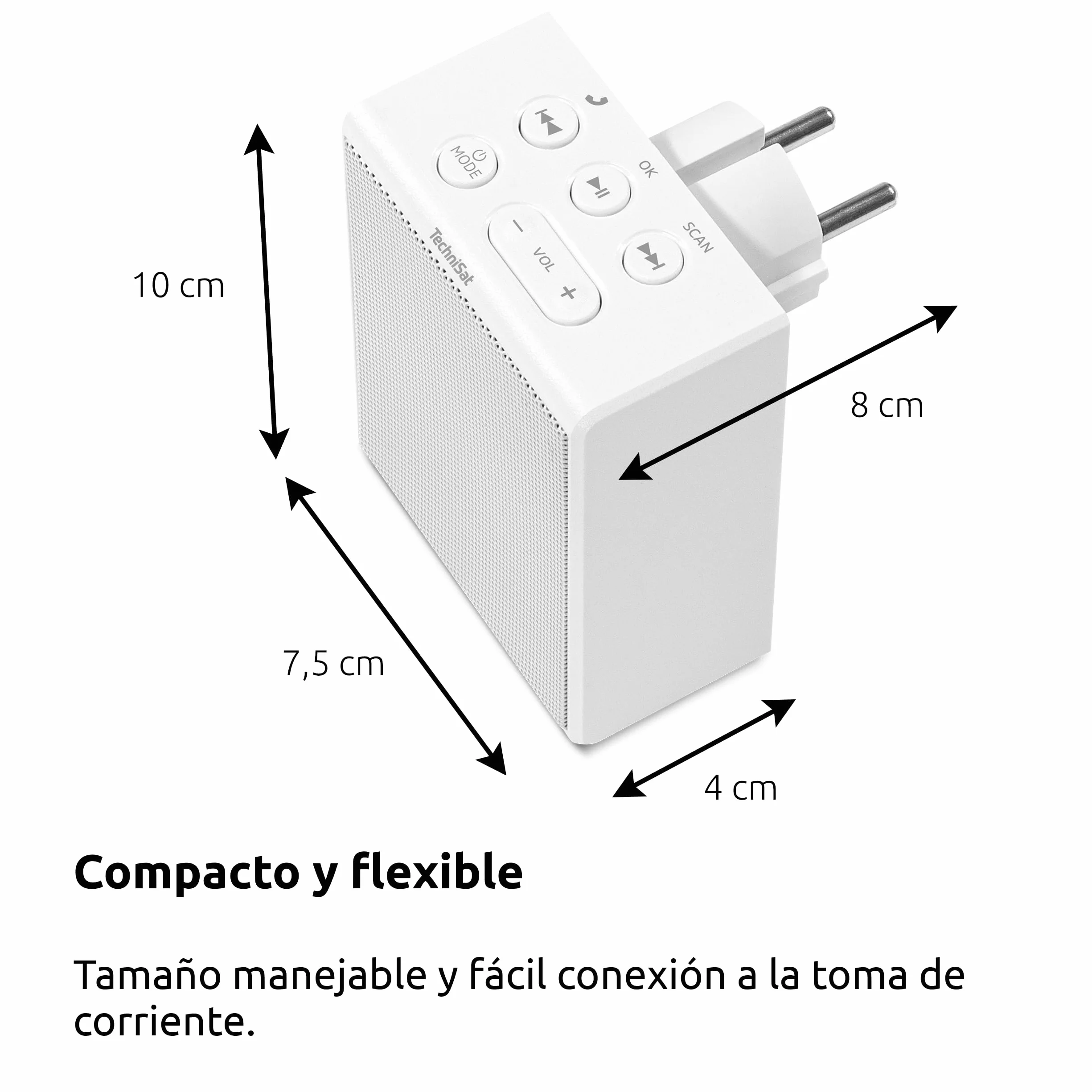 TechniSat Viola Radio de Enchufe FM Compacto Bluetooth Manos Libres 30 Emisoras 1.5 W Blanco