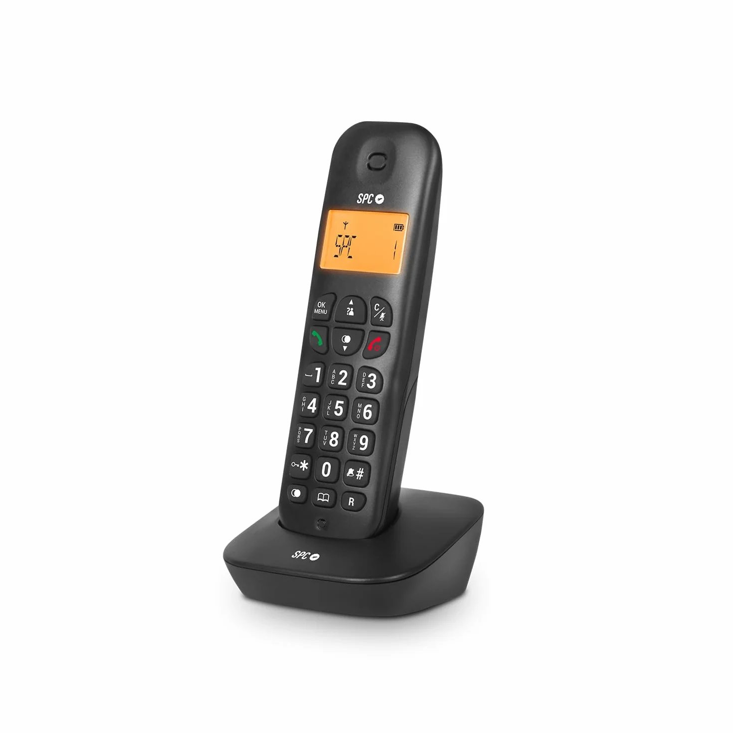 SPC Air Teléfono Fijo Inalámbrico con Pantalla Iluminada, Identificador de Llamadas, Agenda 20 Contactos, Modo Eco - Negro
