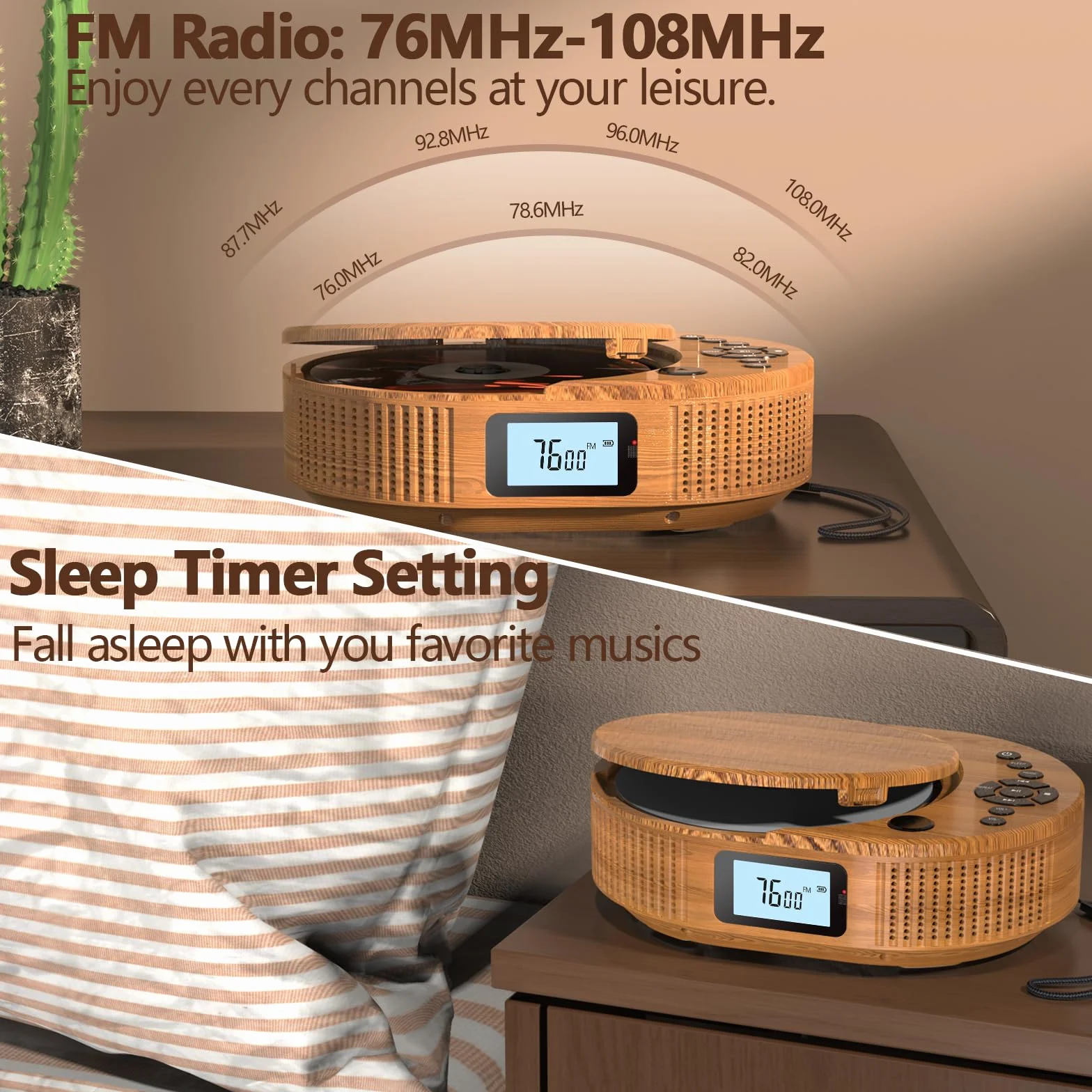 Reproductor de CD portátil, Reproductor de CD Boombox Mejorado y Altavoz Bluetooth 2 en 1, Portátil Recargable para Coche/hogar con Control Remoto, Radio FM, Soporte AUX/USB