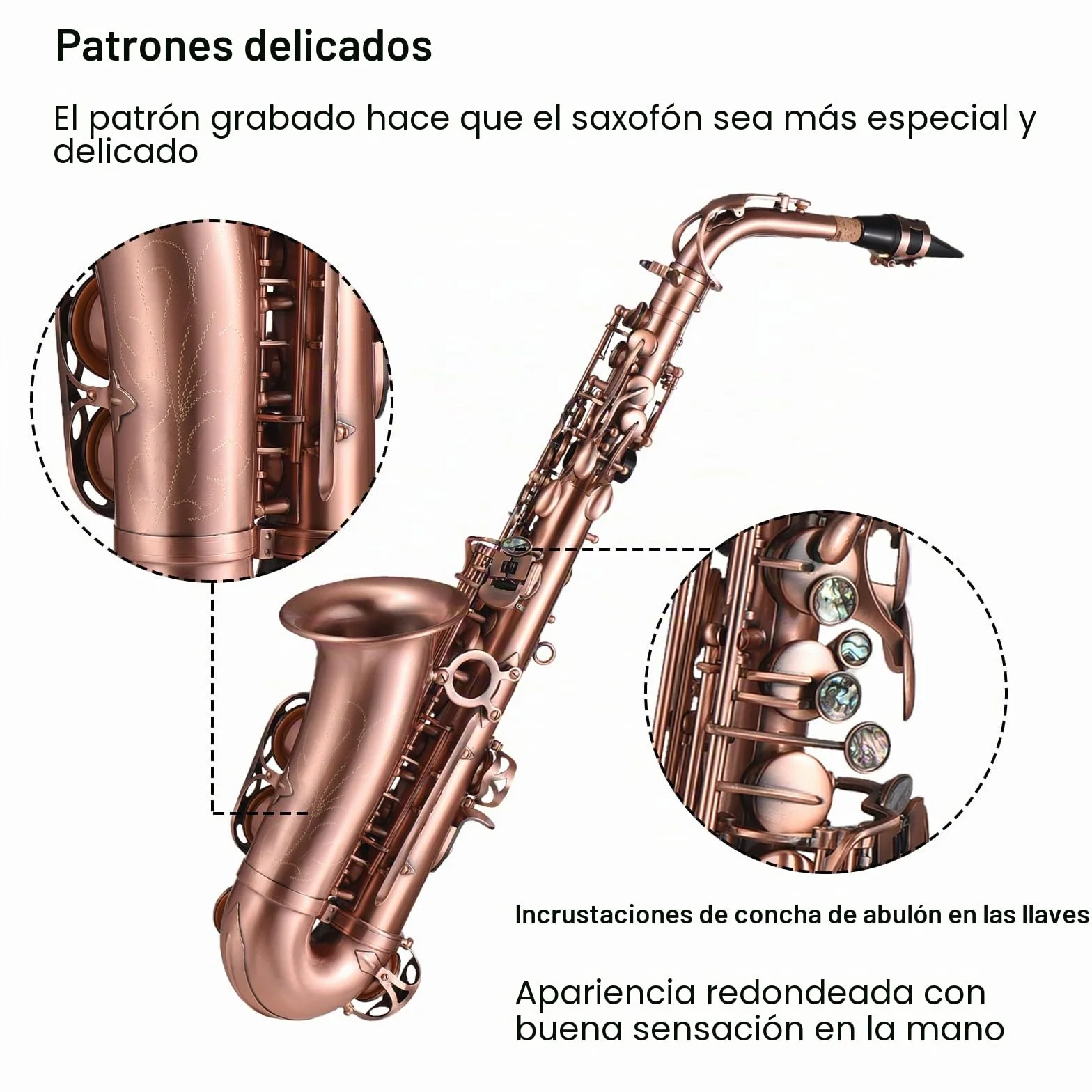 Btuty E-flat - Saxofón alto, bronce rojo, incrustaciones de teclas de abulón, almohadillas de cuero resistentes al agua, viene con funda y guantes