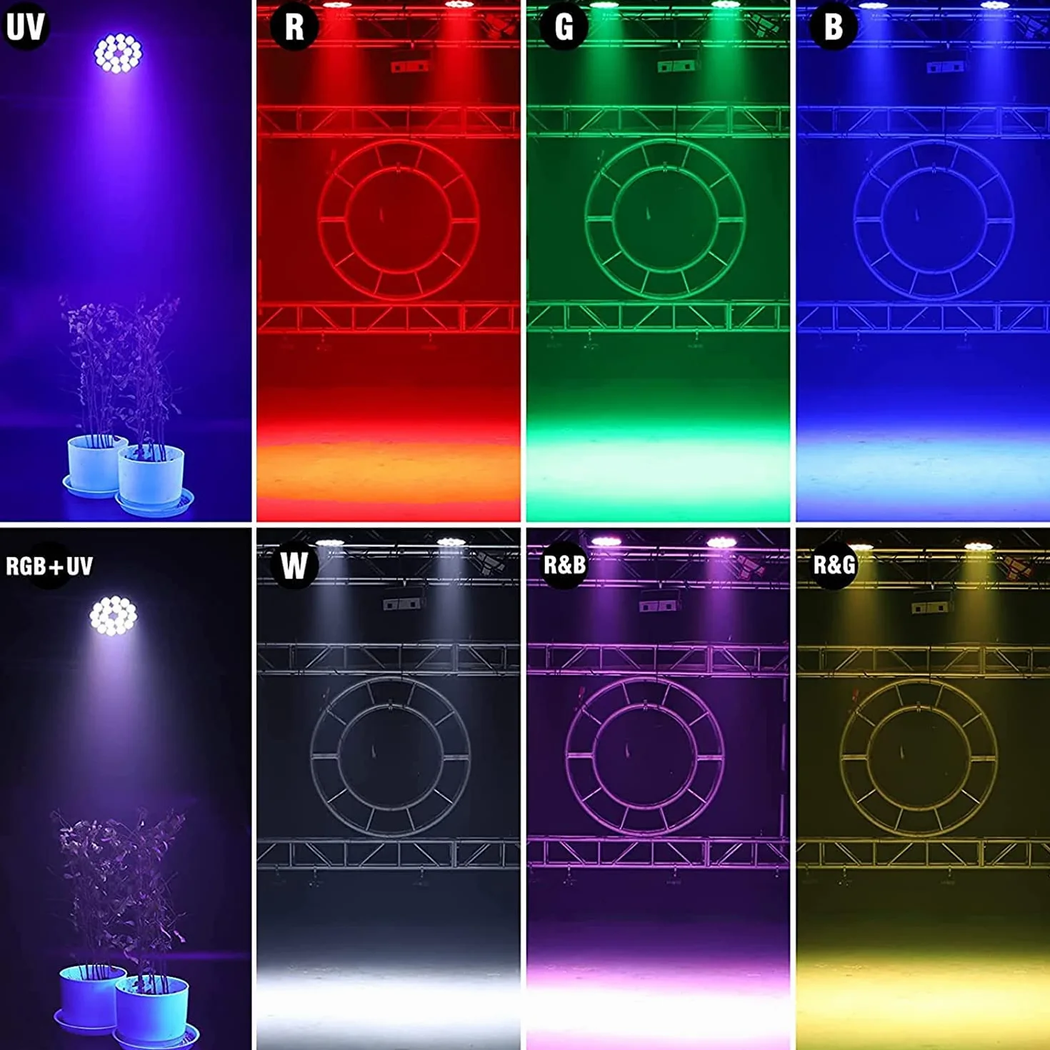 Foco LED par de 200 W con estuche de vuelo, RGBW UV luz negra, 18 LED, luz de escenario, luz de fiesta DMX512 para fiesta, bar, Navidad, Halloween, boda (5 unidades)