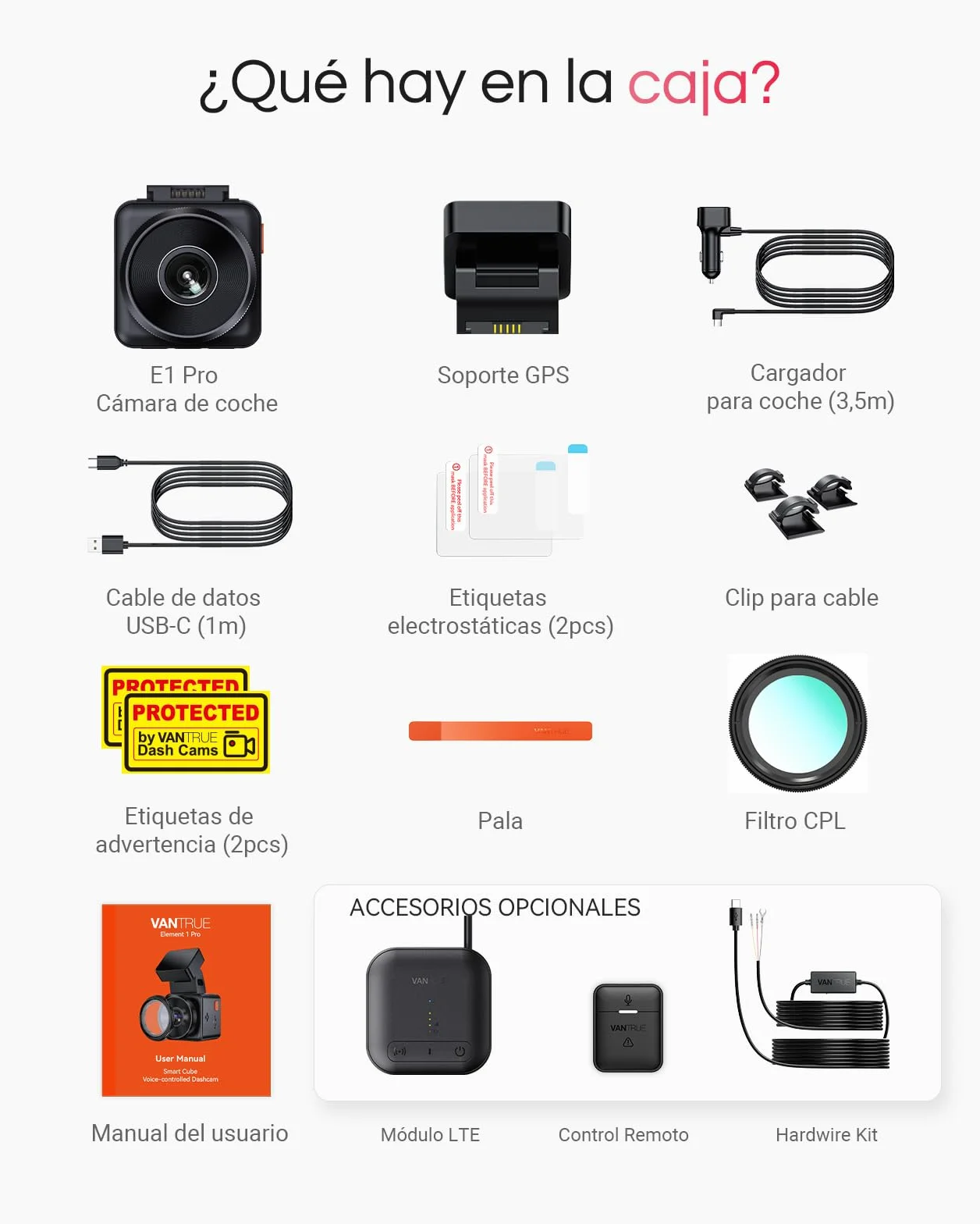 VANTRUE E1 Pro 4K Mini cámara de salpicadero Frontal, STARVIS 2 Plate Pix™ HDR, GPS WiFi 5G Integrado, Control de Voz, Modo de estacionamiento con búfer 24/7, Compatible con 1 TB máx.