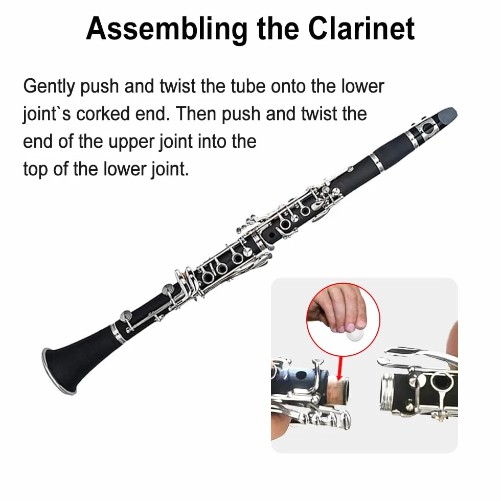 Clave para clarinete para principiantes, para estudiantes y adultos, de madera de ebonita, chapado en níquel, con 2 barriles, cañas y accesorios (llave BB-clarinete)
