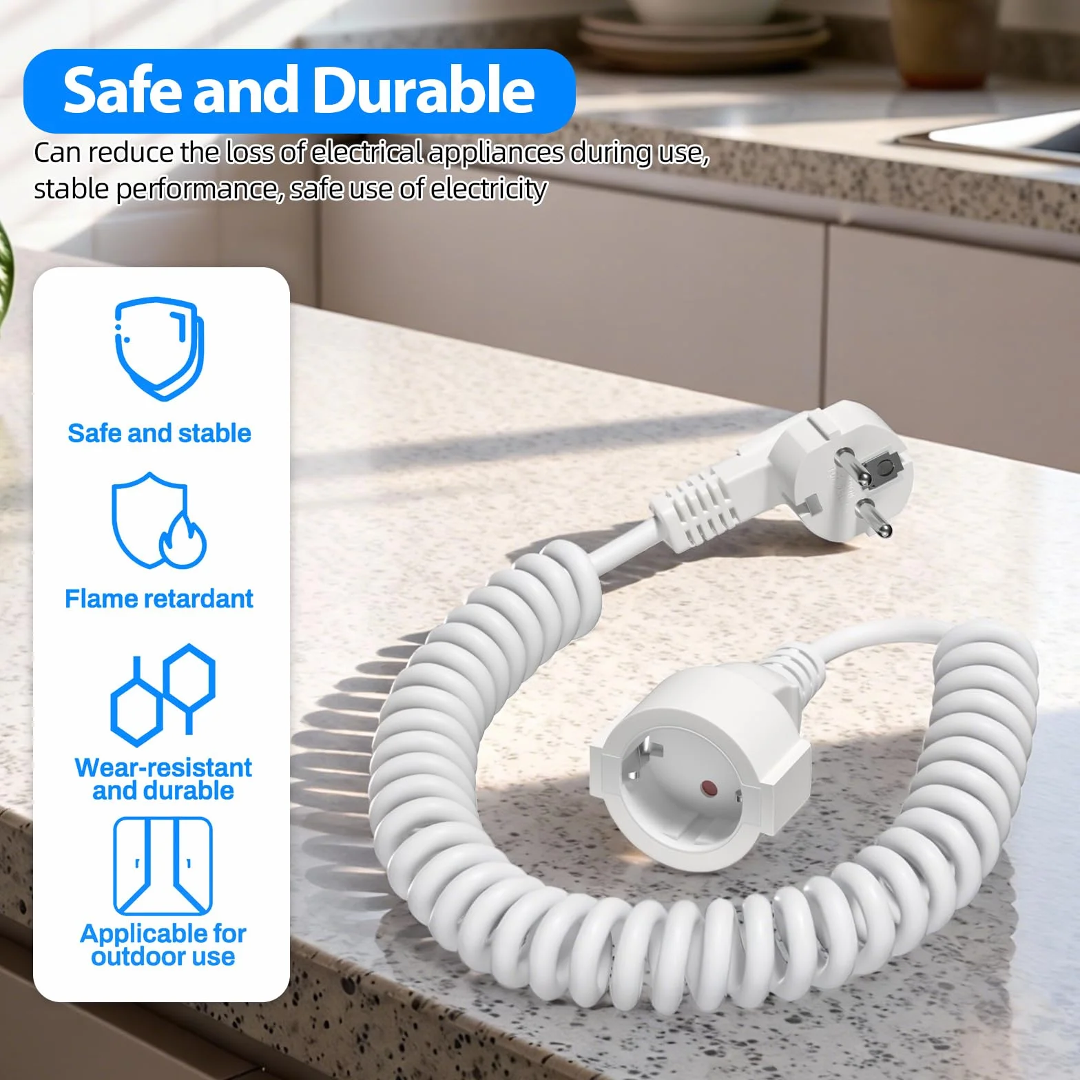 Cable Alargador Espiral 2M IP20 230V 16A Schuko Blanco