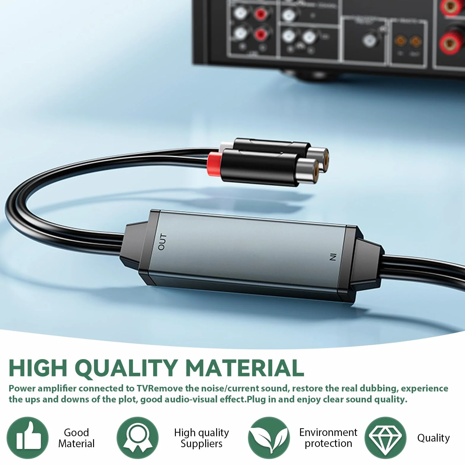 AV100C - Filtro de ruido (2 unidades, aislador de ruido RCA, aislador de bucle de tierra, filtro de audio con cable de audio RCA para sistema estéreo de coche y altavoz Bluetooth