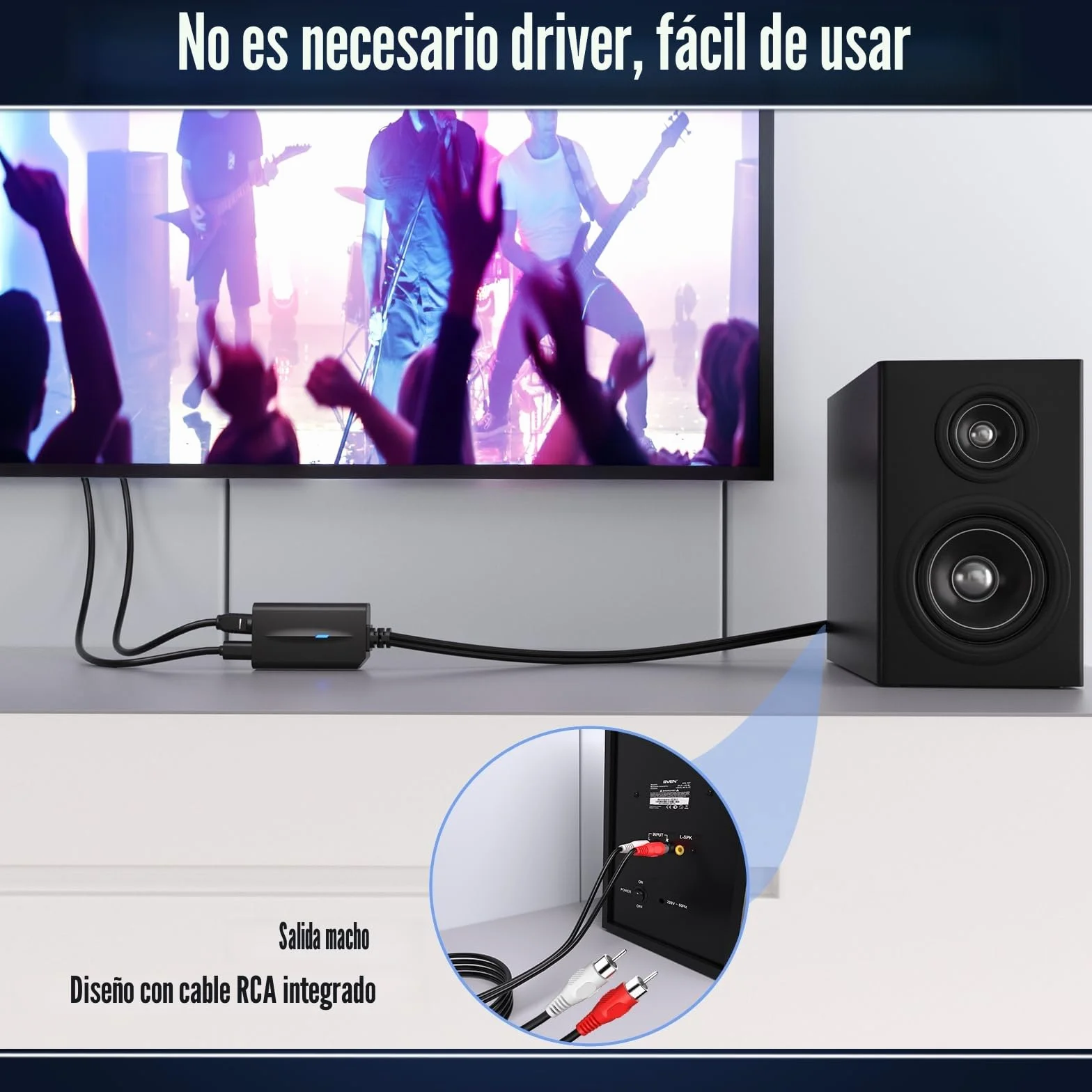 Convertidor Digital a Analógico DAC 192kHz Óptico Toslink SPDIF a RCA con Cable RCA Macho Integrado