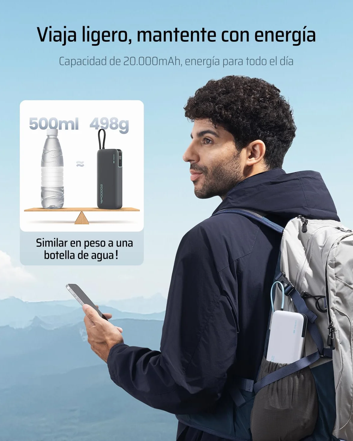 CUKTECH CP25 Power Bank 20.000mAh, Batería Portátil con Cable USB-C Integrado, PD 45W