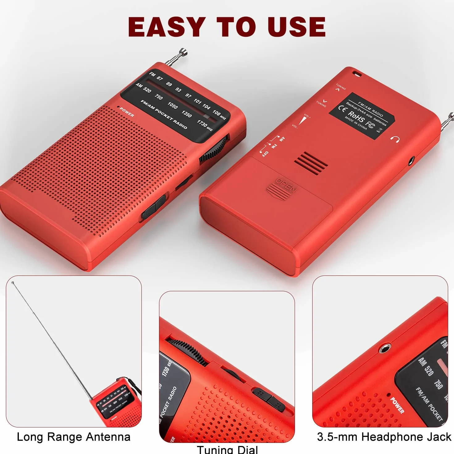 Tendak Mini Radio Portatil Pequeña, Transistores FM Am con Excelente Señal, de Bolsillo, Funciona con AA Pilas (no Incluidas)