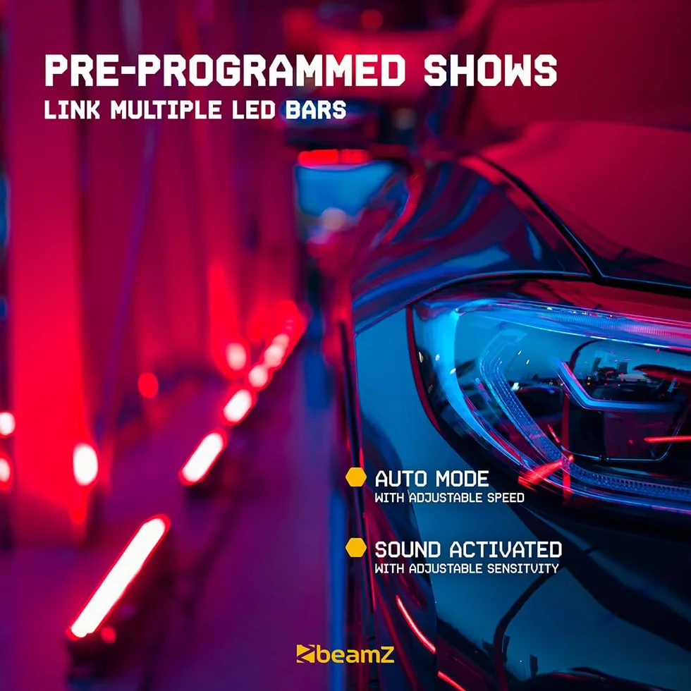 BeamZ LCB288 - Barra LED RGB+Blanco con 288 LEDs SMD, efectos wash y estrobo, control DMX, maestro/esclavo, secciones 3x16, iluminación profesional para DJ, fiestas, escenarios y discotecas