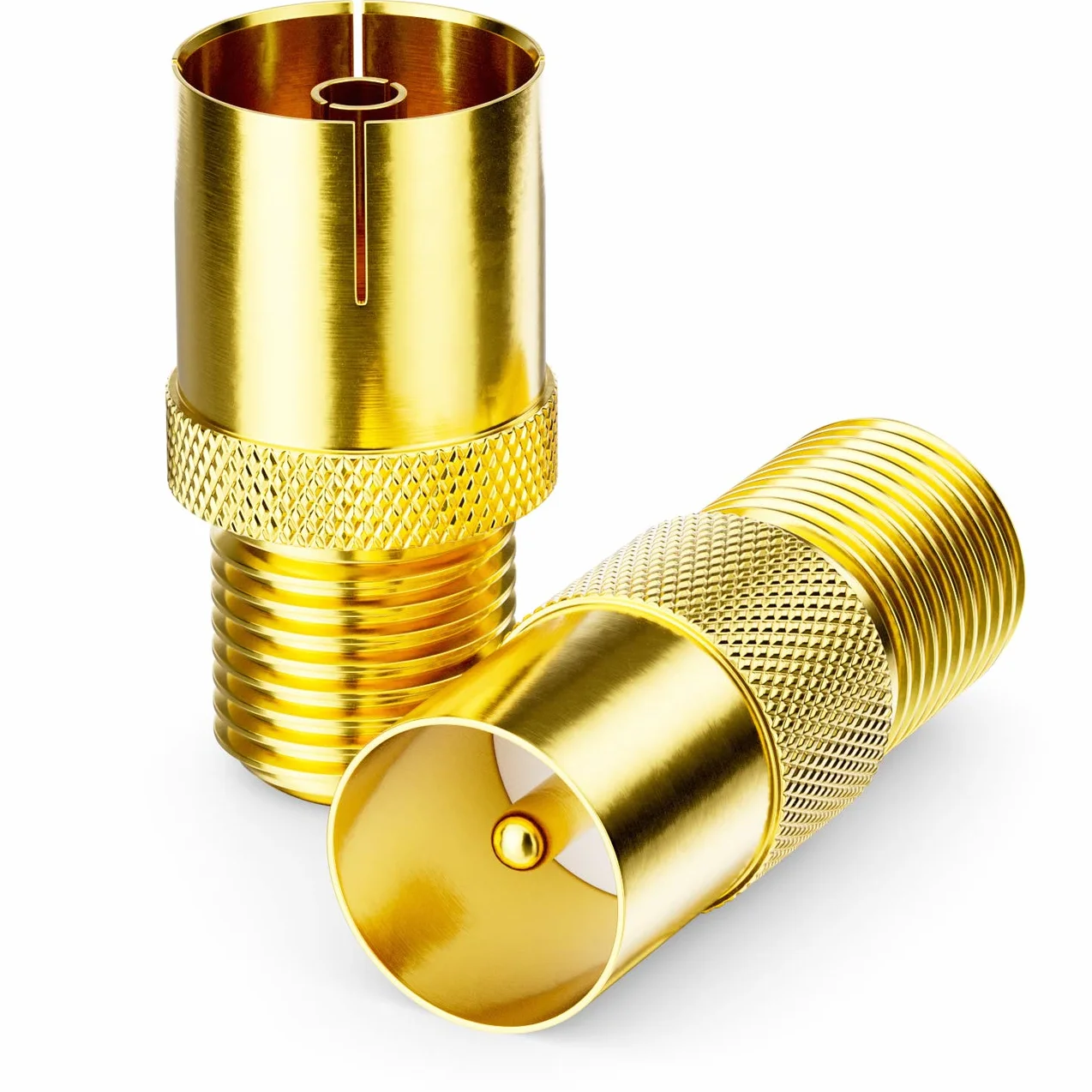 deleyCON Adaptador Sat Set F-Plug a Cable de Antena - Acoplamiento Coaxial F-Socket a 1x IEC Enchufe y 1x IEC Toma