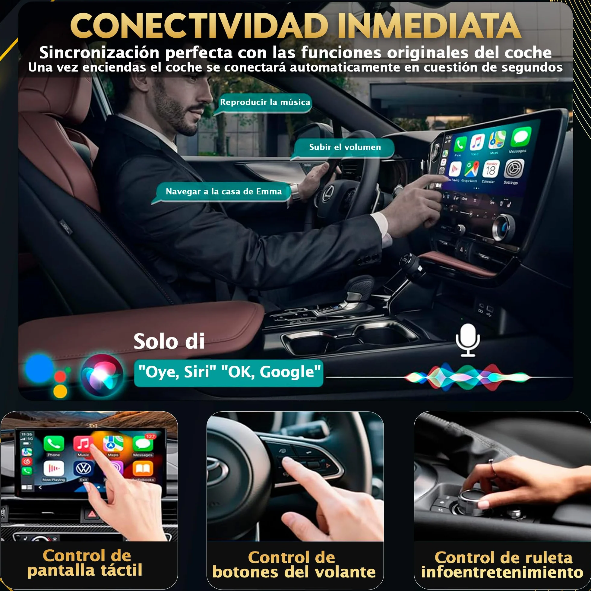 SweetSolutions© Adaptador Carplay Inalámbrico | Android Auto |2 En 1| Convierte Conexión por Cable a Inalámbrica para Coche | Compatible con iOS 10+ y Android 11+, USB-C/A, 6GHz WiFi