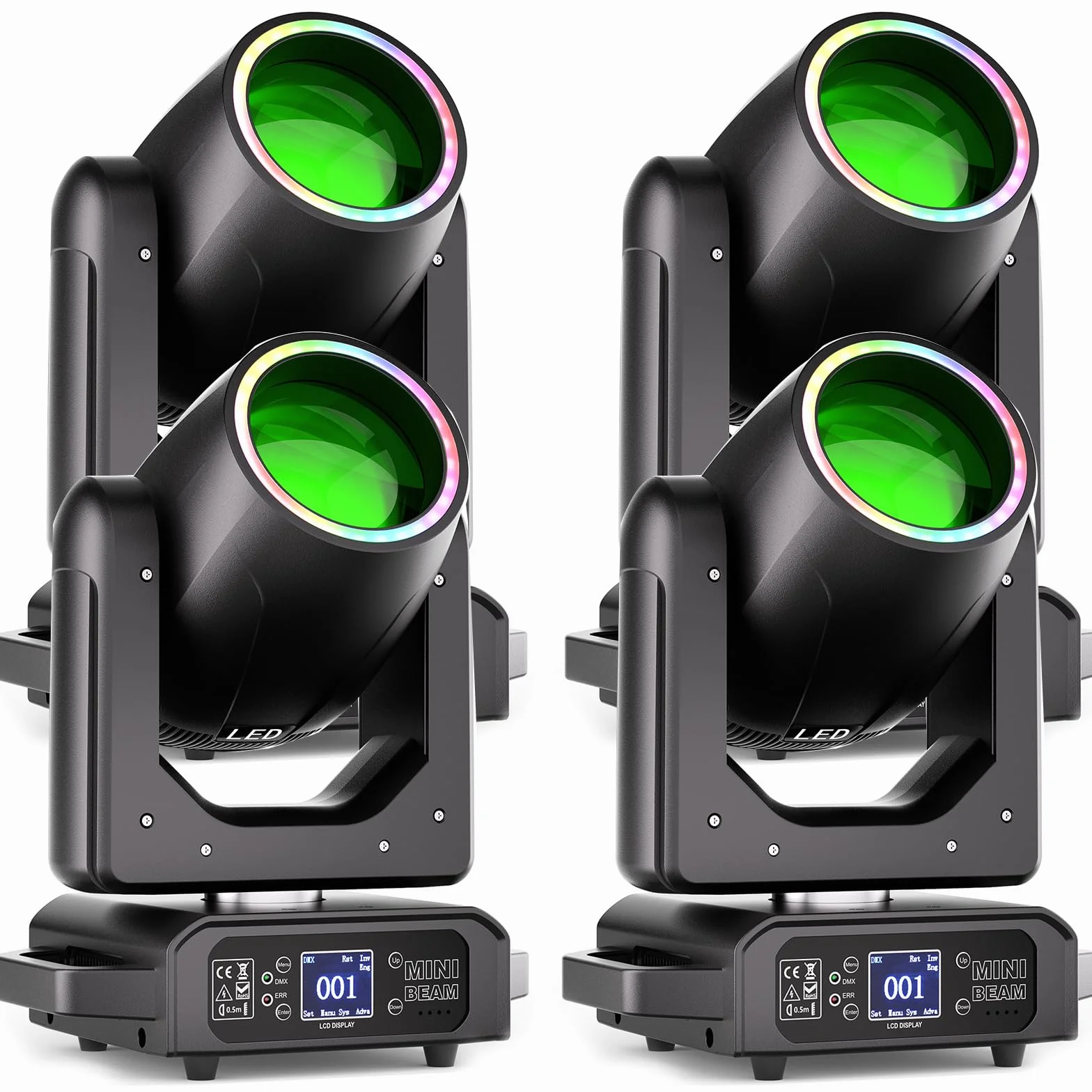 4 piezas Cabeza Móvil LED 200W Beam Iluminación de Escenario 7+1 Colores12 Gobos con tira de luz 18 Prisma Foco Luces de Fiesta DMX512 para Fiesta Cumpleaños Bar Discoteca