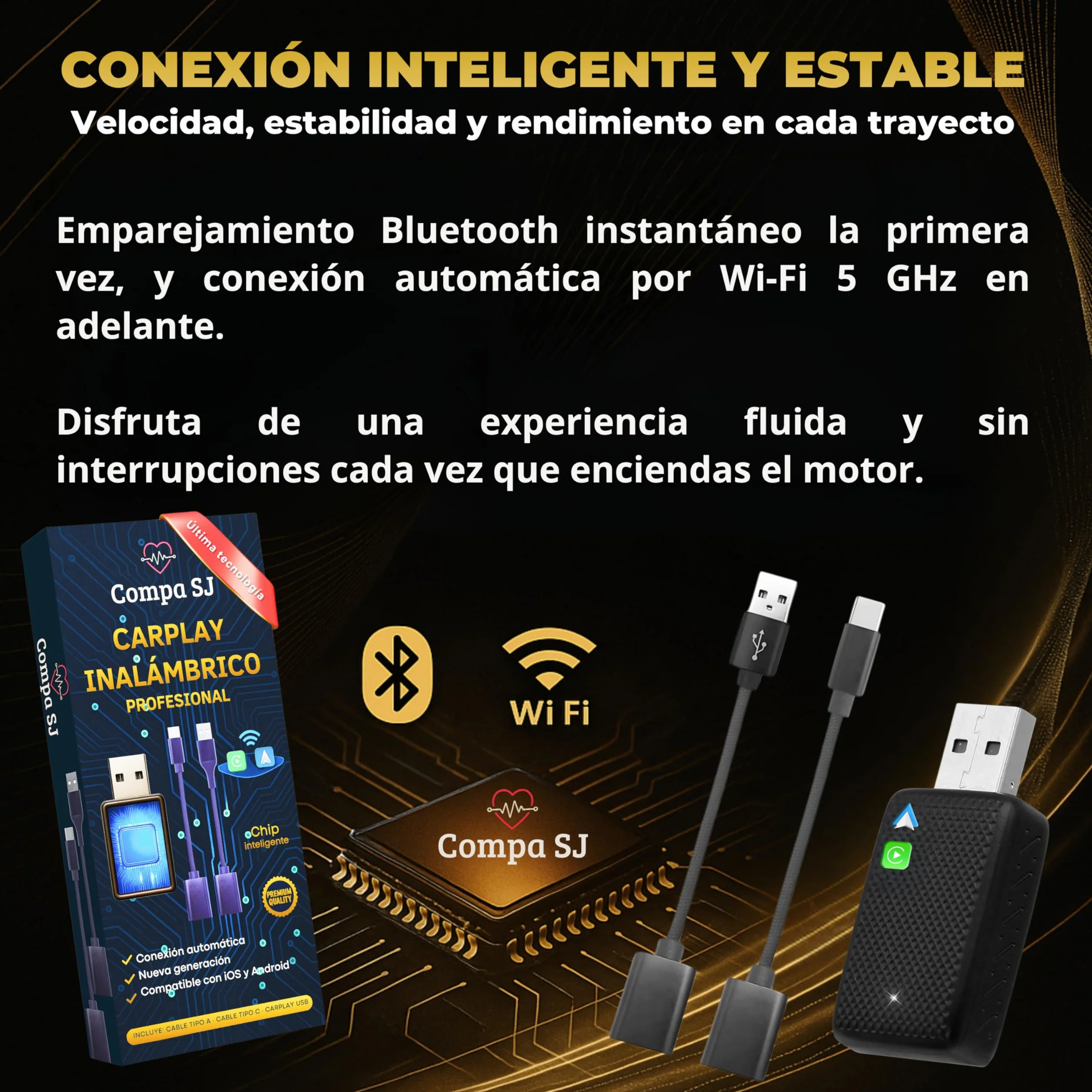 Adaptador USB CarPlay Inalámbrico 2 en 1, Receptor Auto iPhone, Android Auto, Compatible iOS 10+ Android 11+