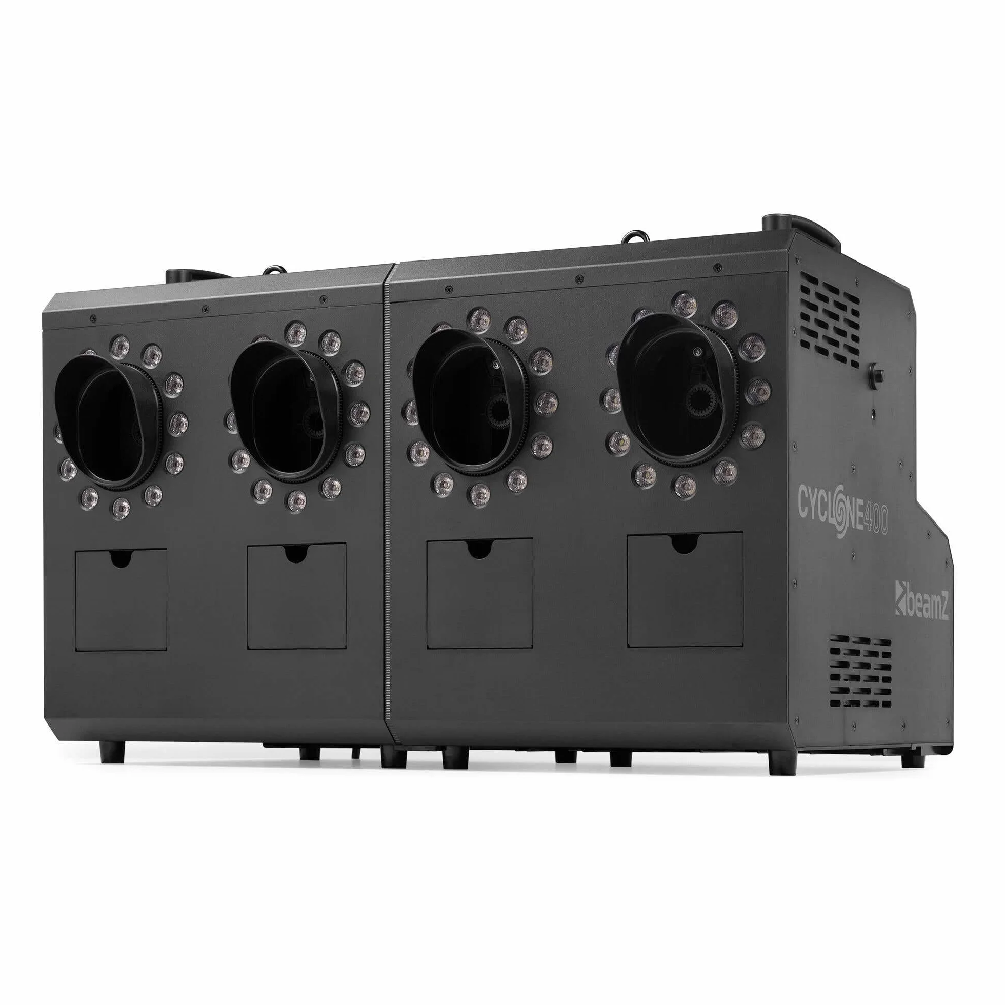 Beamz Cyclone400 - Máquina de Humo y Burbujas con 48 LED RGBW 500m³/min Control DMX Mando inalámbrico Efectos Especiales Fiestas Eventos Discoteca Halloween Decoracion Smoke Machine, Color Negro