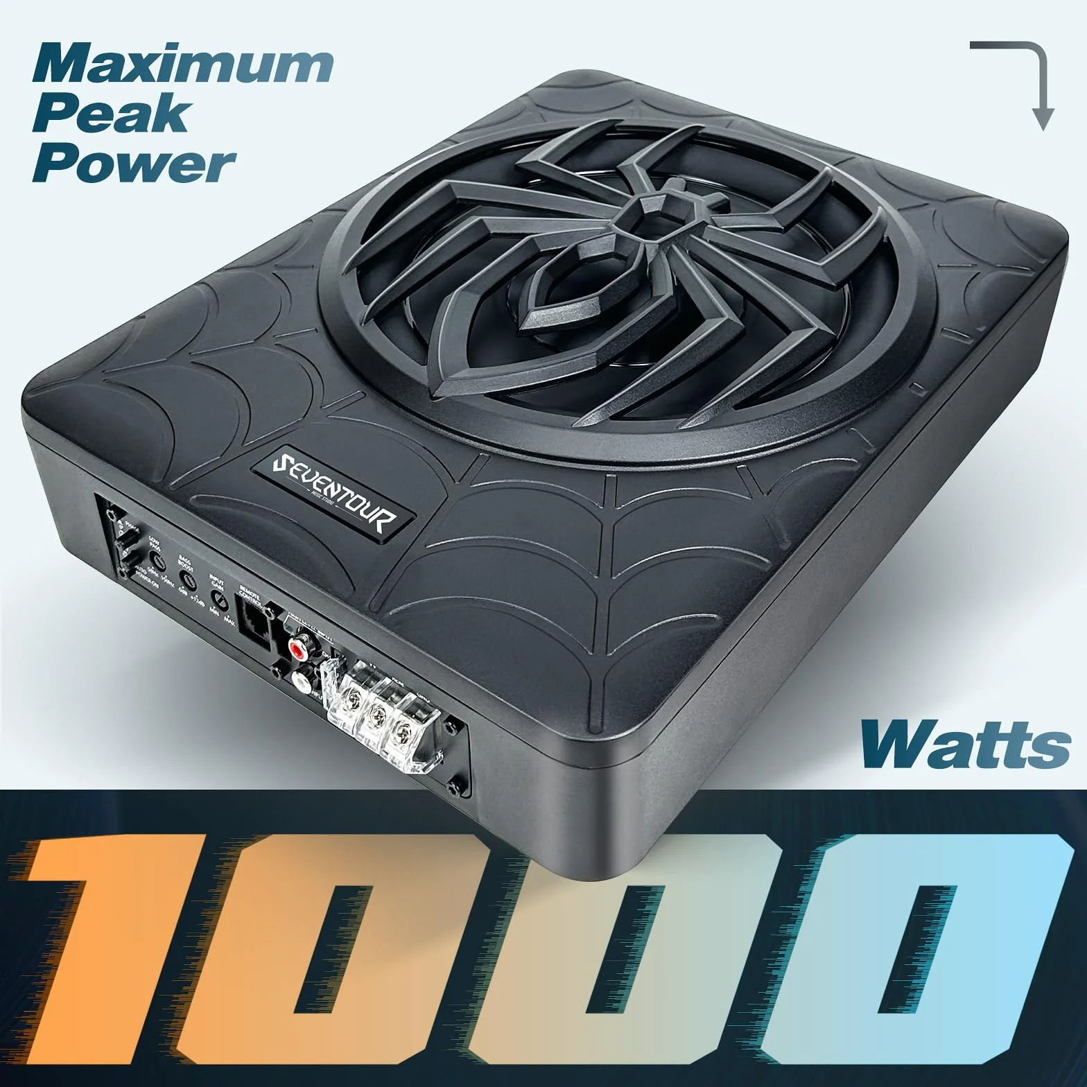 Seventour Subwoofer delgado para debajo del asiento de 10 pulgadas y 1000 W para debajo del asiento, subwoofer de audio para coche/camión, paquete de amplificador integrado, con luz LED (subwoofer +