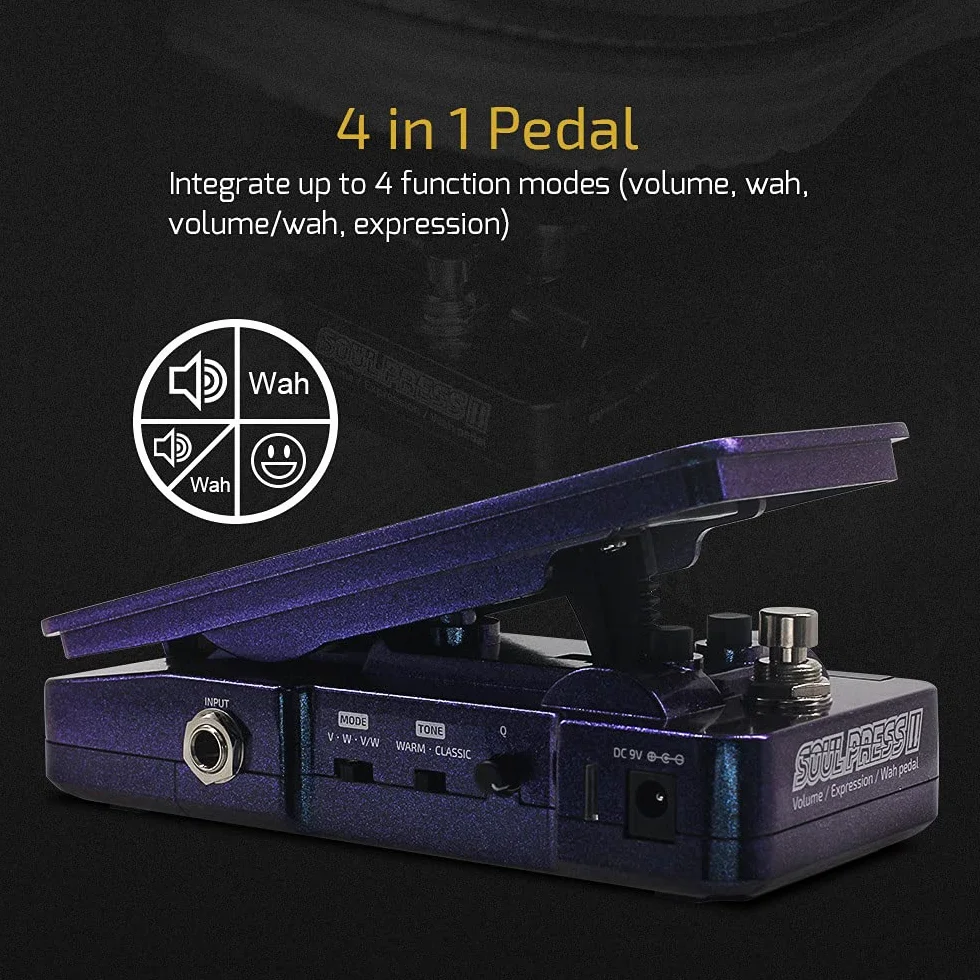 Hotone Wah Volumen activo Expresión pasiva Pedal de efectos de guitarra conmutable 4 en 1 con pedal de efectos de guitarra visible Soul Press II
