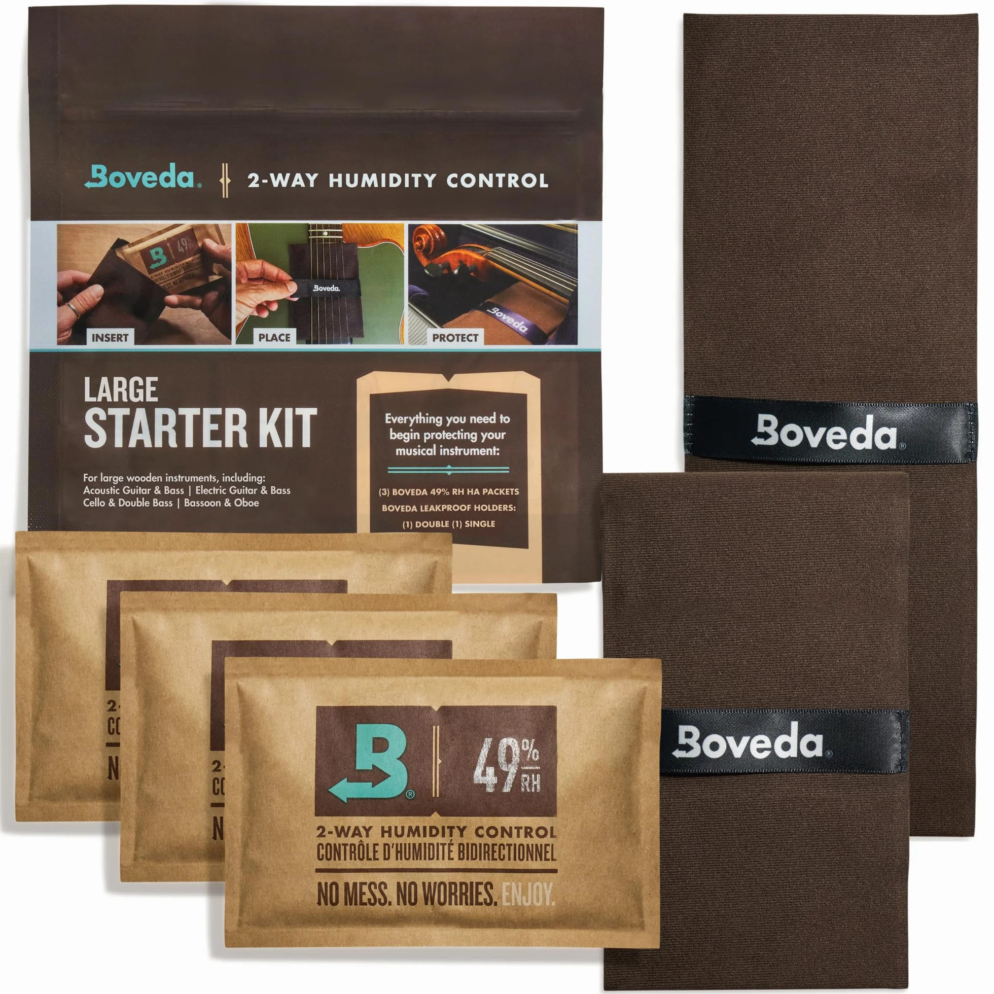 Boveda Kit de iniciación de música grande – (3) 49% RH estándar Boveda – control de humedad bidireccional ideal para la mayoría de los climas, para guitarras y otros instrumentos de madera grandes