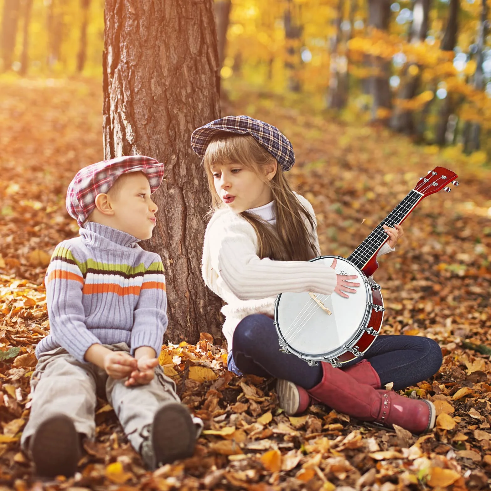 COSTWAY Banjo de 4 Cuerdas, Banjo/Ukelele de Concierto de 62,5 cm con Parte Posterior Sólida y Bolsa de Transporte, Revestimiento Brillante, Kit de Banjo de Viaje para Niños y Adultos
